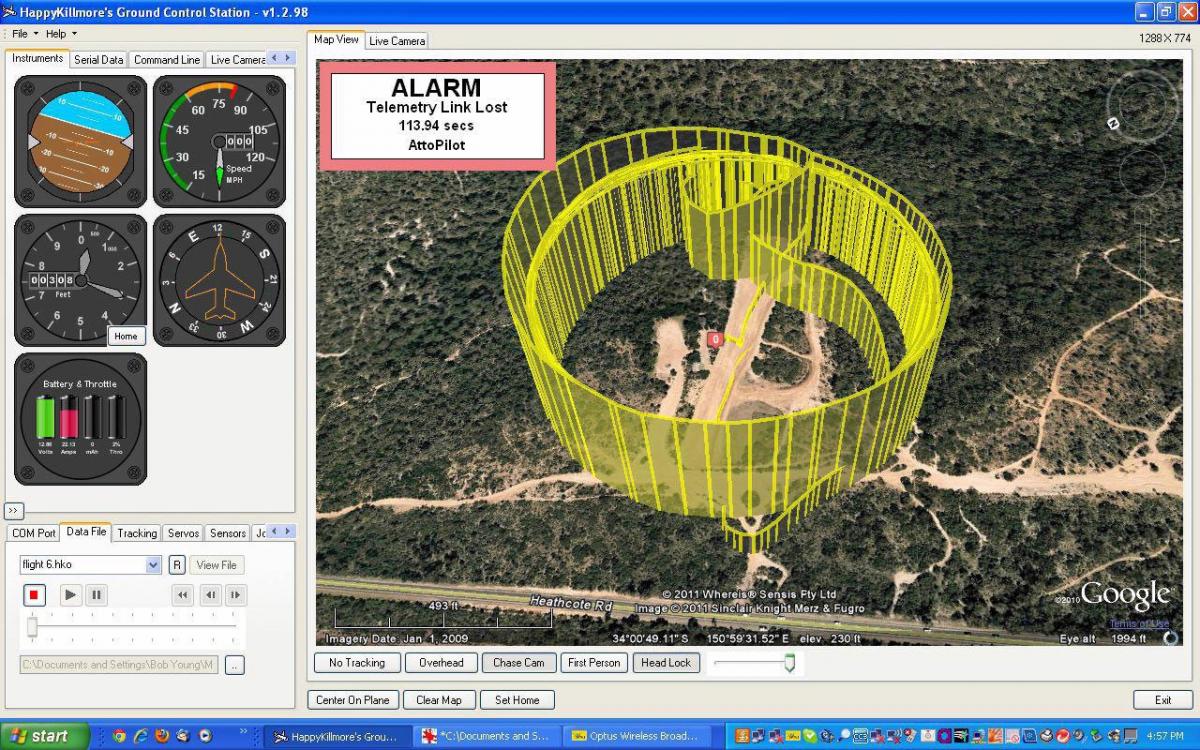 Happy Killmore's GCS display showing a 17 orbit flight plotted on Google Earth