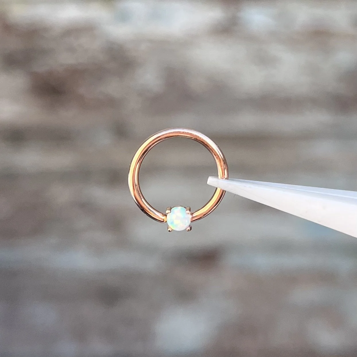 Prong Ring, Rose Gold + White Opal