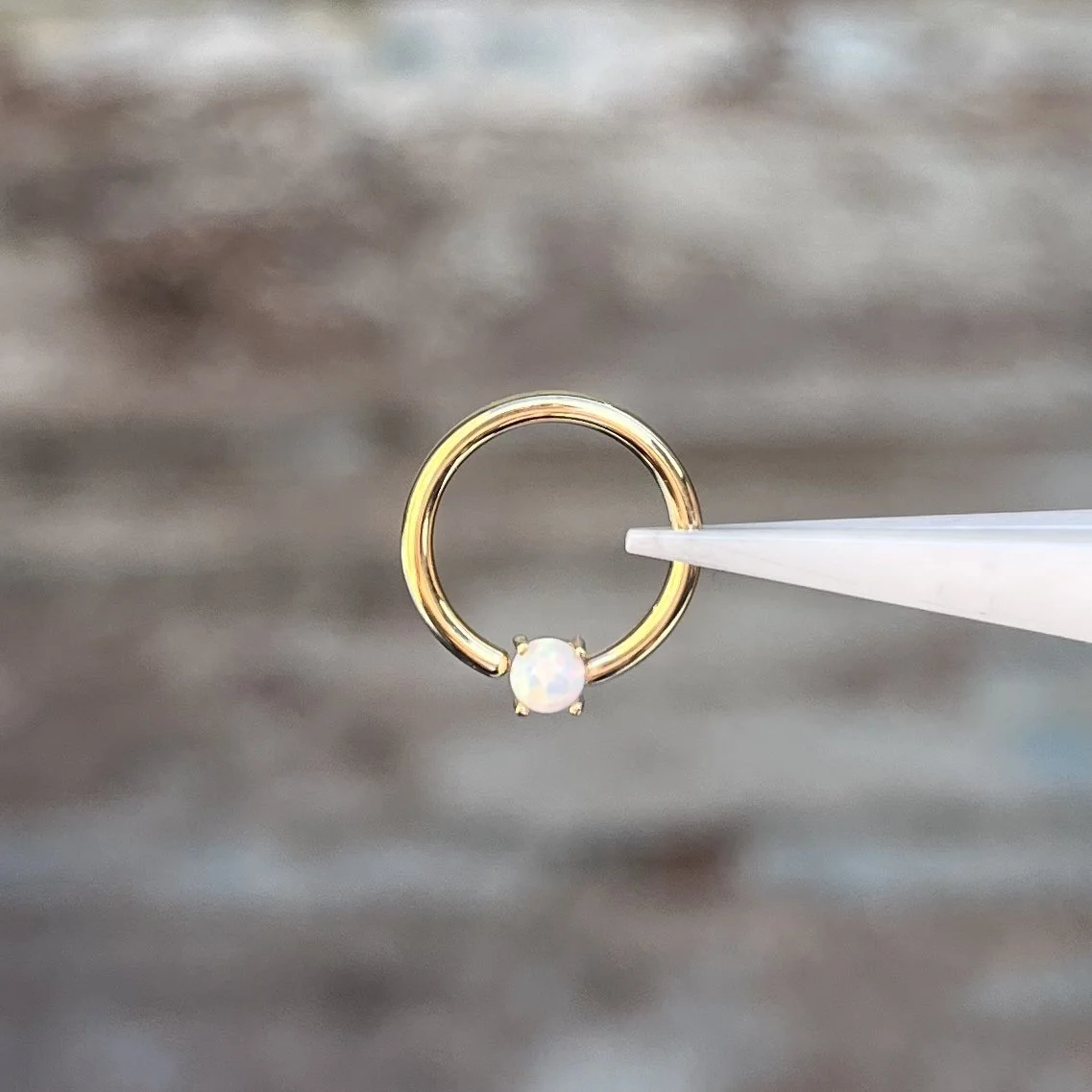 Prong Ring, Yellow Gold + White Opal