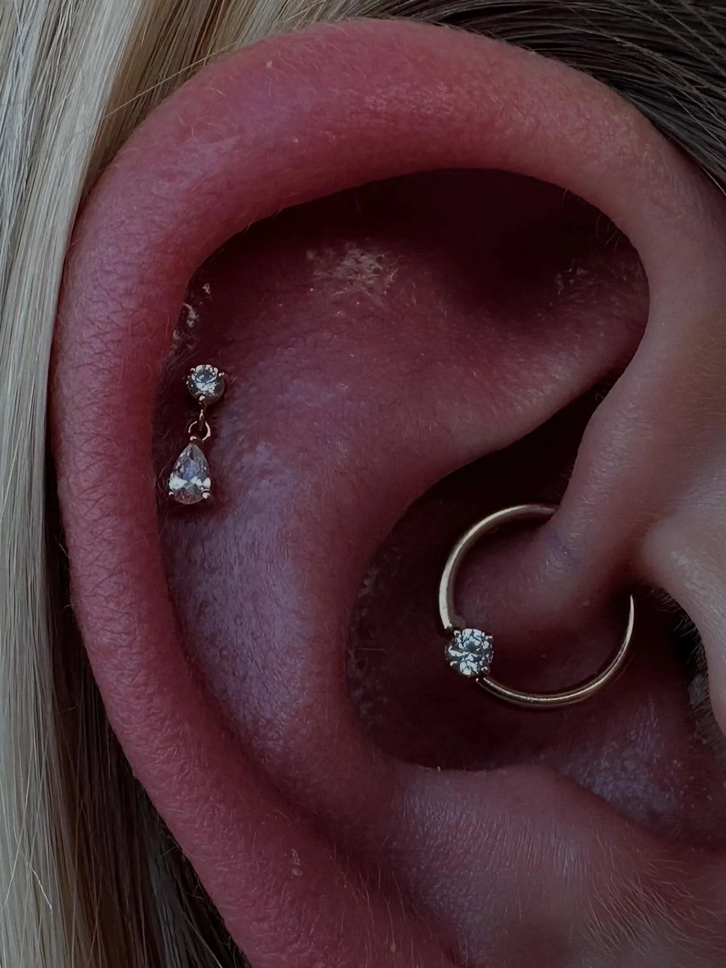 A stunning close up of a fresh helix + daith piercing from @henrys_piercings - styled by @briochebun__ ✨ 

You can find Henry at this location Thursday, Fridays and some Saturdays! Book your next appointment now or walk in any day before 6pm!