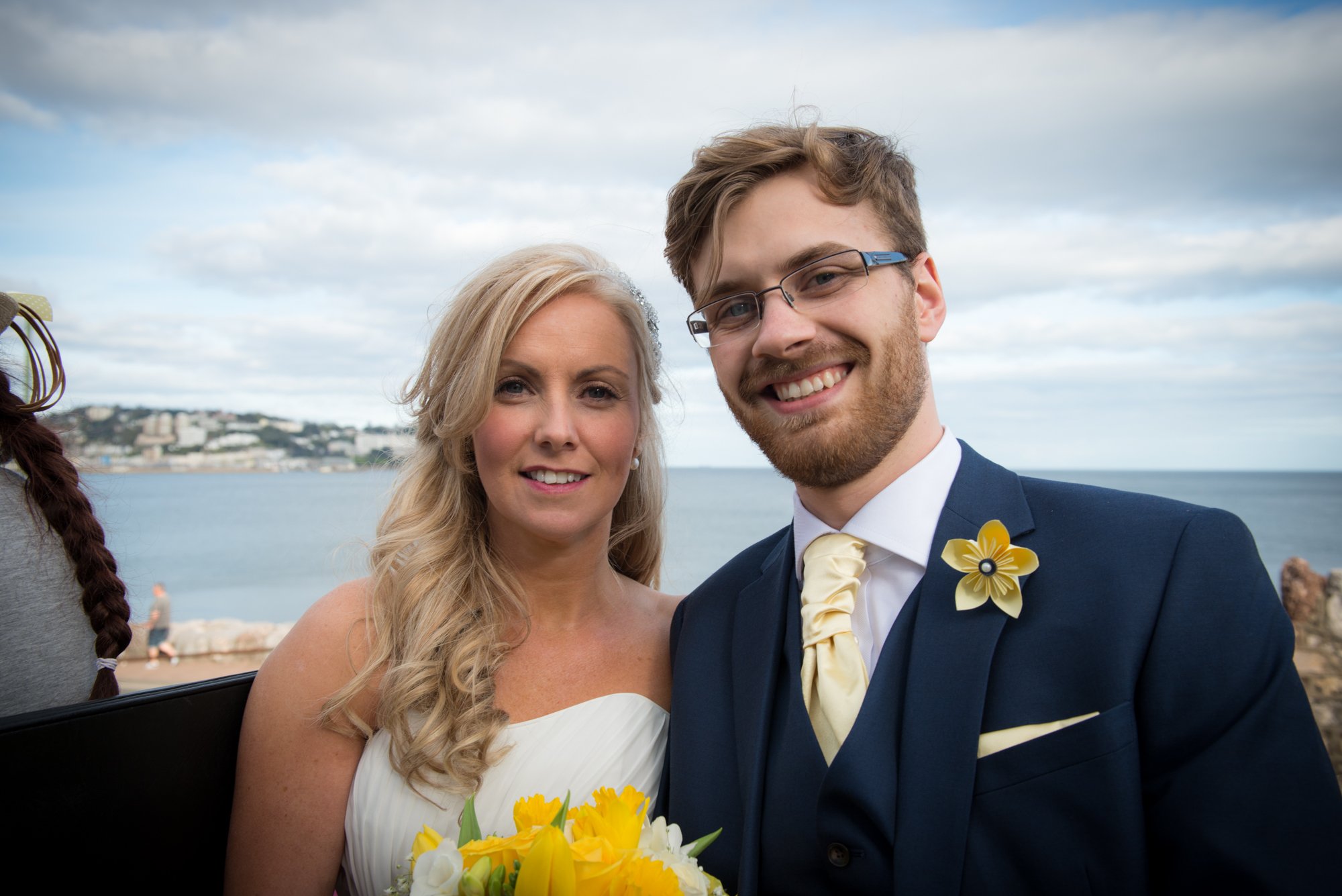 Wedding photograph with Torbay in the background 