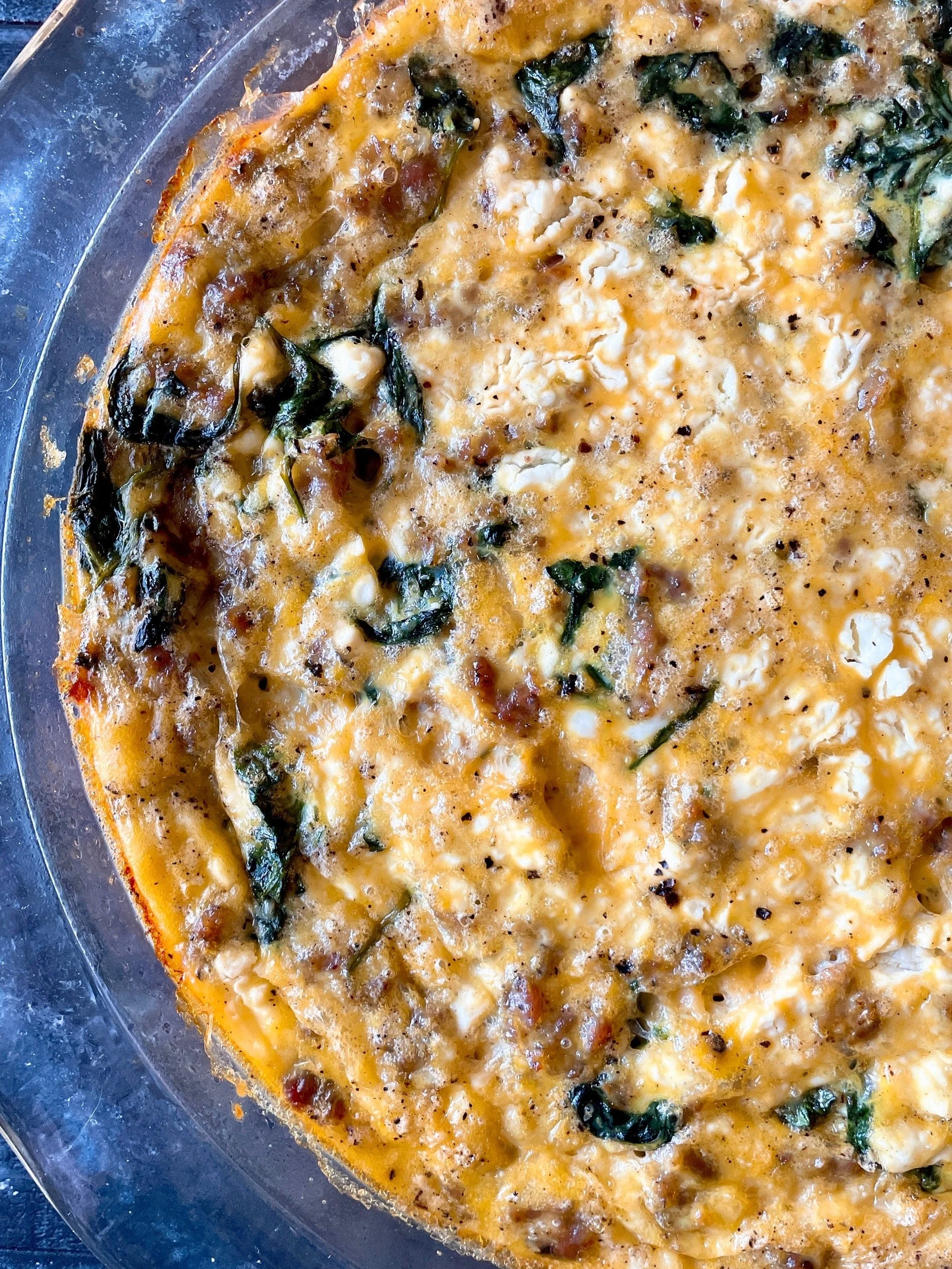 Crustless Sausage, Spinach & Goat Cheese Quiche