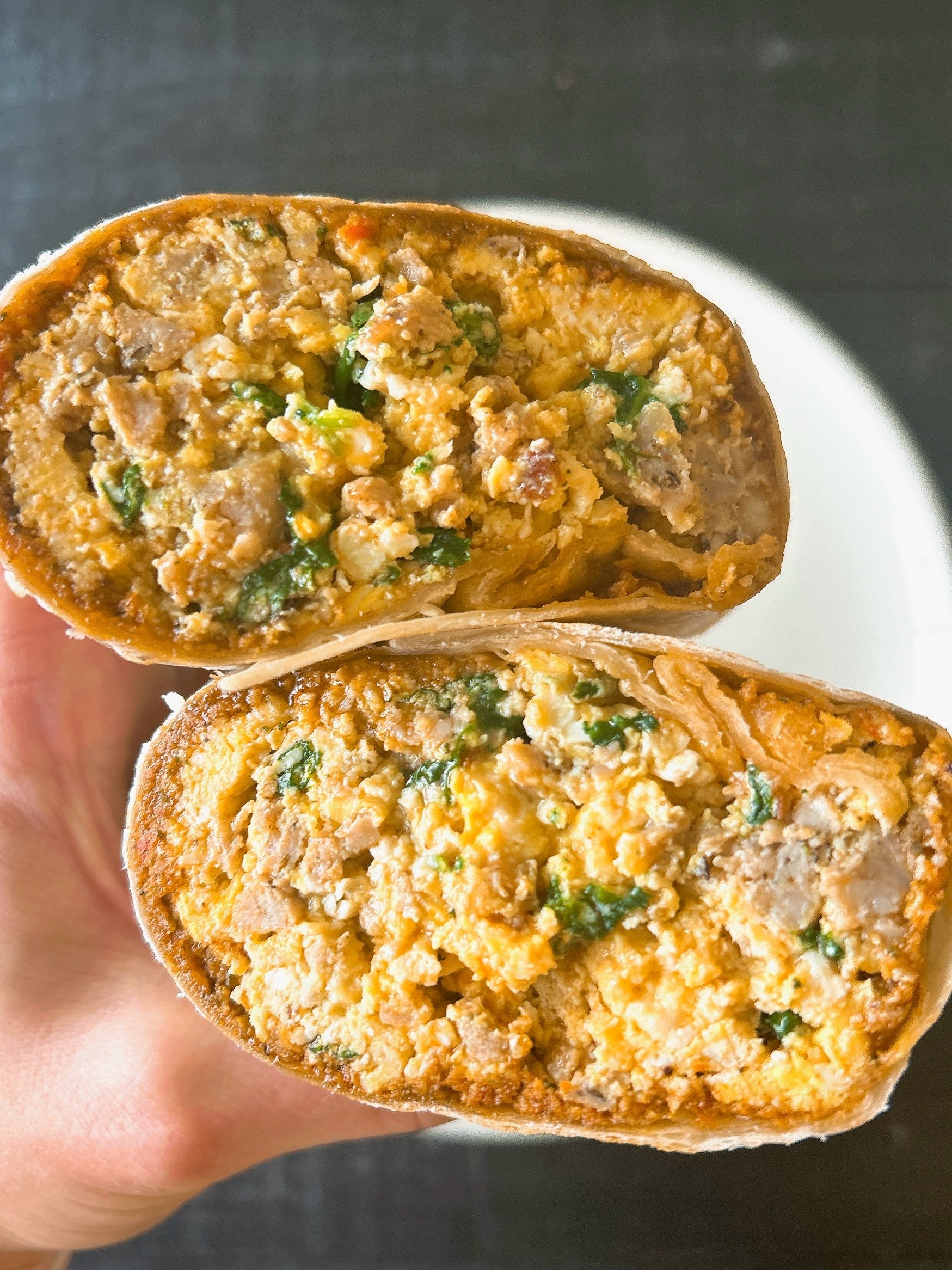 Sun-dried Tomato Goat Cheese Pistachio Pesto Breakfast Burritos