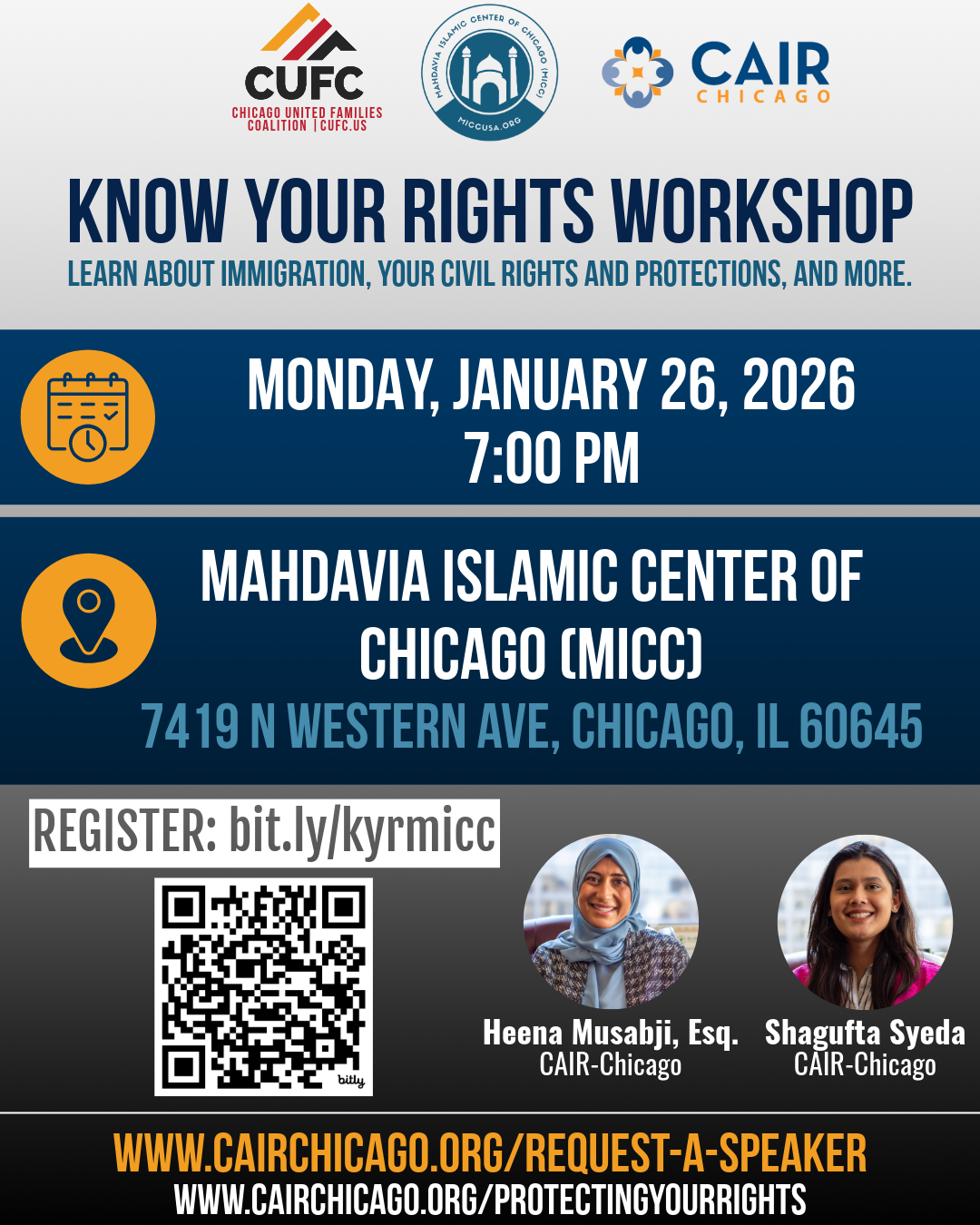 Know Your Rights Workshop at MICC, Register for Jan. 26th
