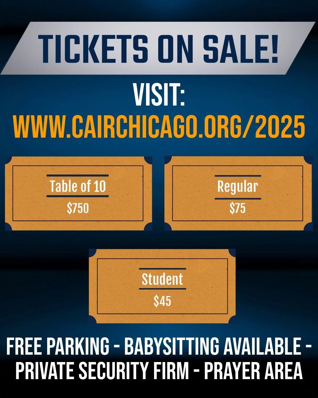 Join CAIR-Chicago for a powerful evening of reflection and community! 

🎟️ Secure your ticket or a table of 10 today: www.cairchicago.org/2025
🗓️ Sunday, October 5th, 2025
⏰ *UPDATED* Reception 4:30pm, Dinner &amp; Program 5:30pm
📍 Drury Lane, Oak