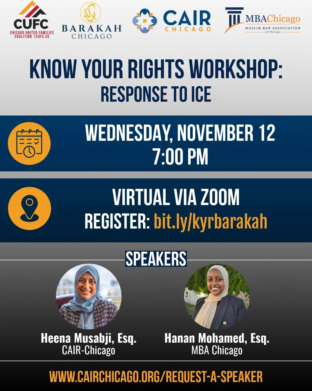 📣 KNOW YOUR RIGHTS: Responding to Immigration Enforcement

🗓 Wednesday, November 12 | 7:00 PM
💻 Virtual via Zoom
🔗 Register: bit.ly/kyrbarakah

Learn your legal protections, get up-to-date facts to combat misinformation, and ask trusted attorneys