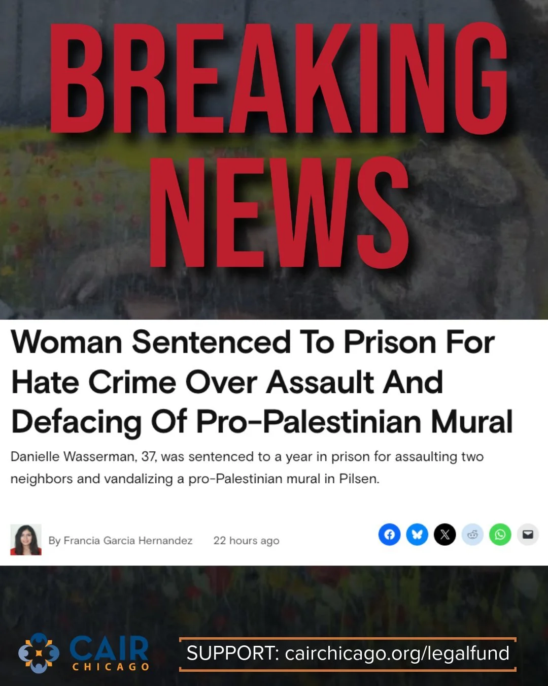 CAIR-Chicago Welcomes Hate Crime Charges &amp; Sentencing for Violent Attack on a Palestinian–Mexican Mural &amp; Brave Allies