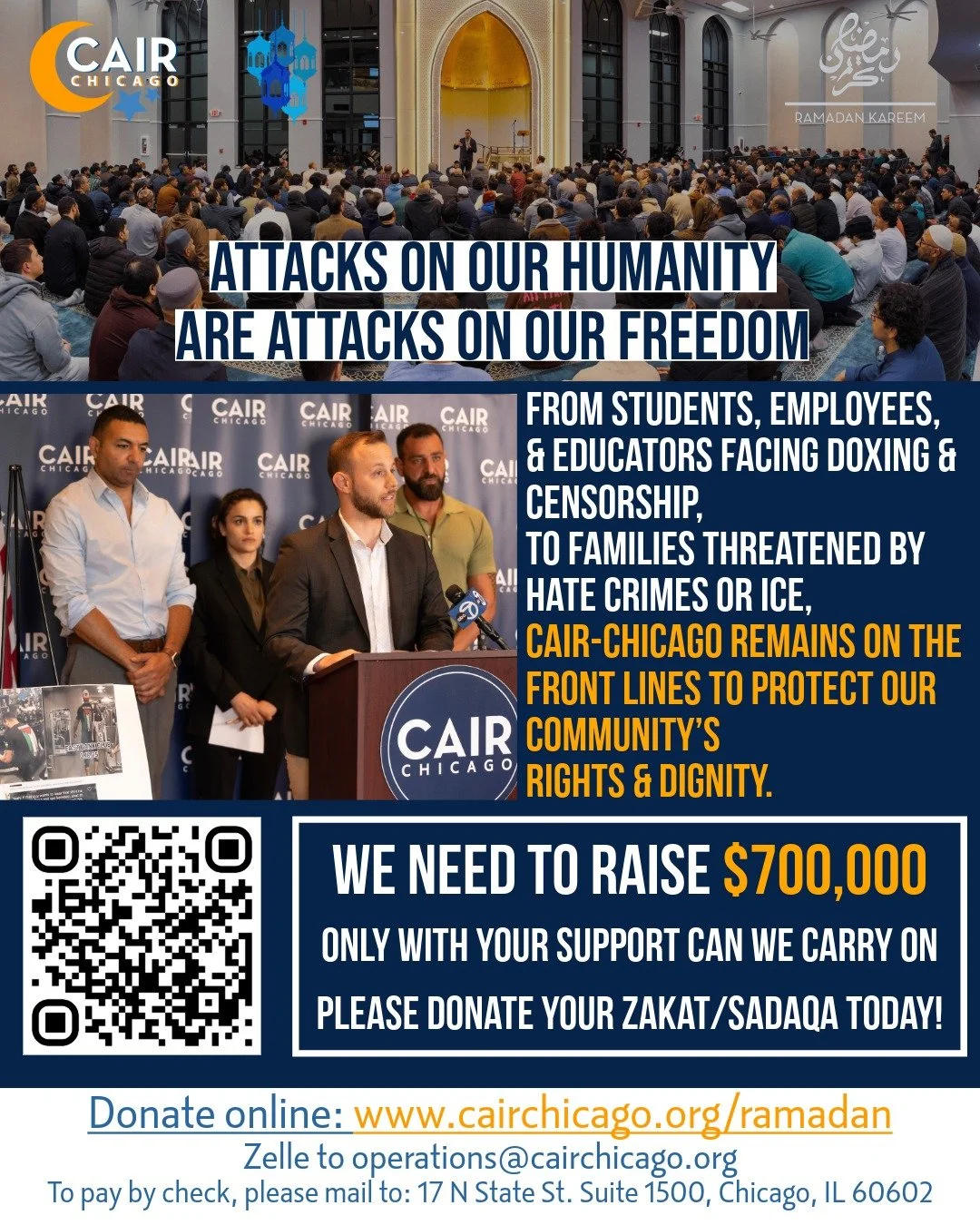 Today we officially launched our Ramadan campaign! 🌙

🔗 cairchicago.org/ramadan

This Ramadan, invest in justice and InshAllah, may your charity be multiplied many times over.

مَّثَلُ ٱلَّذِينَ يُنفِقُونَ أَمْوَٰلَهُمْ فِى سَبِيلِ ٱللَّهِ كَمَثَلِ