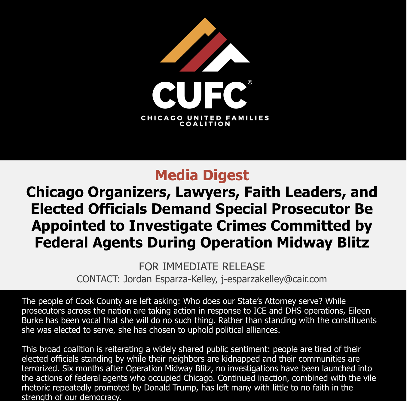 Media Digest:  Demand Special Prosecutor Be Appointed to Investigate Crimes Committed by Federal Agents During Operation Midway Blitz