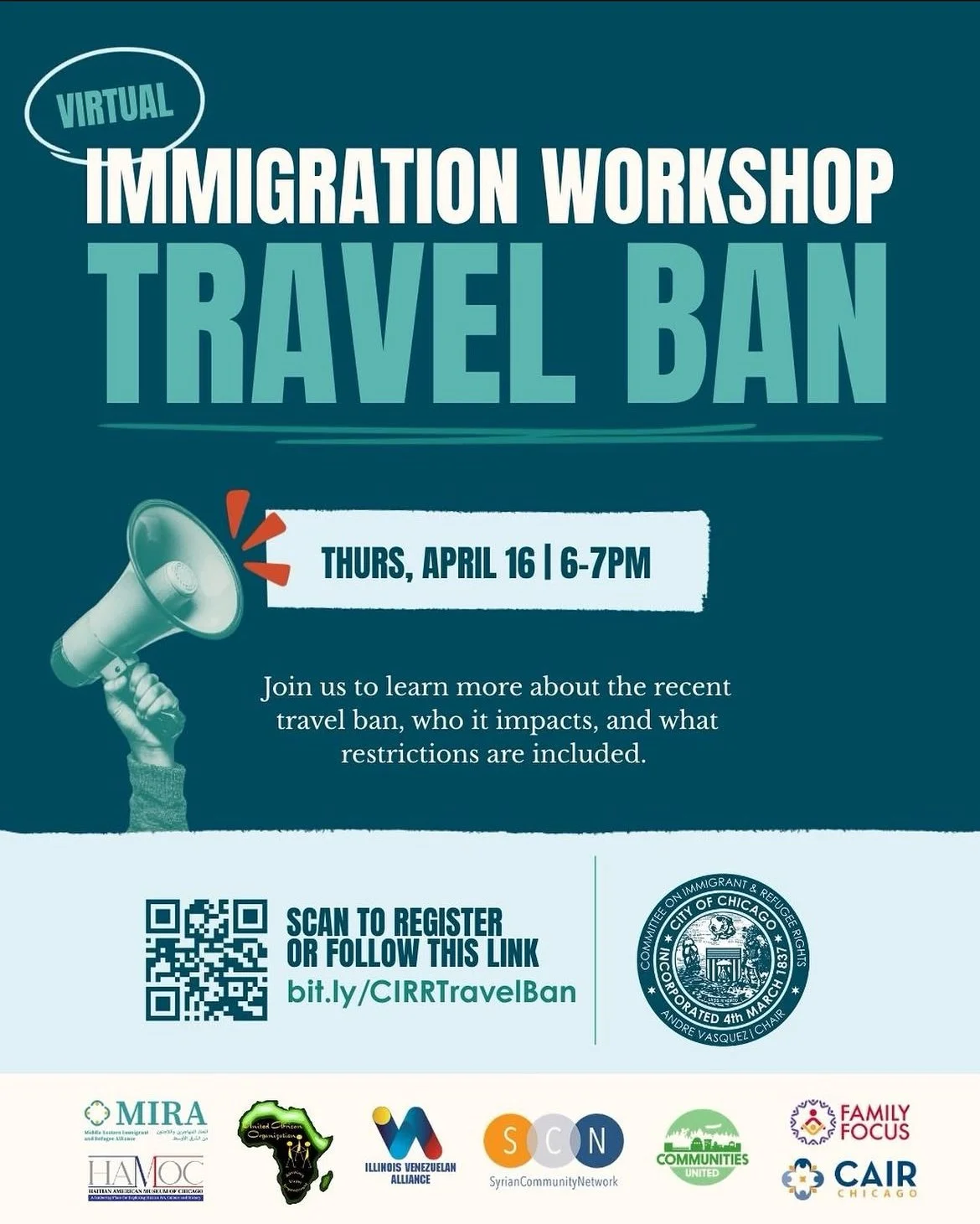 Workshop Announcement: Join the virtual “Immigration Workshop Travel Ban” on April 16 6-7 PM