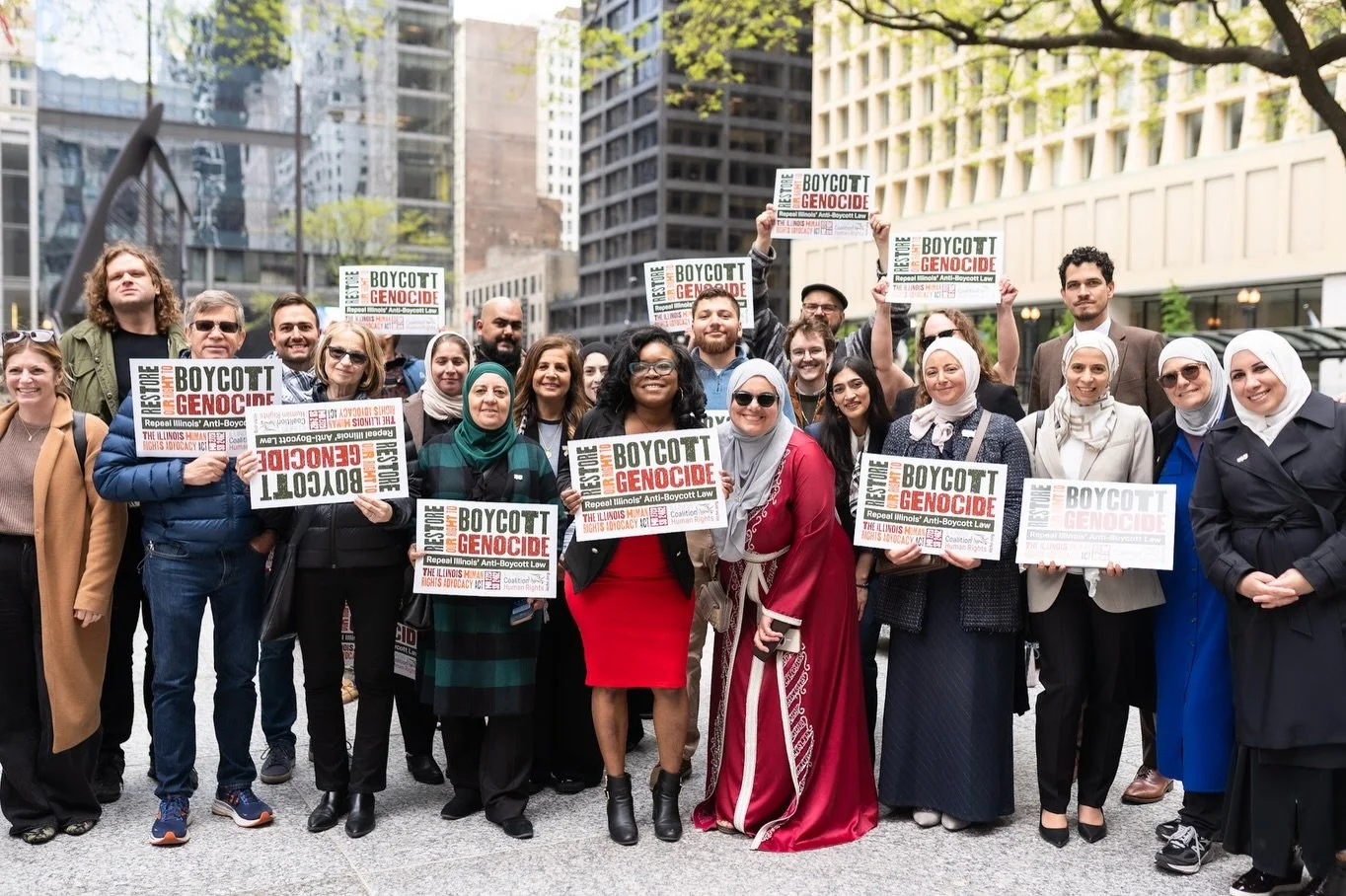Ahmed Rehab, Executive Director of CAIR-Chicago, joined elected officials and community organizers for a press conference following a hearing on HB2723, legislation that would repeal a 2015 Illinois law prohibiting companies from boycotting Israel.

