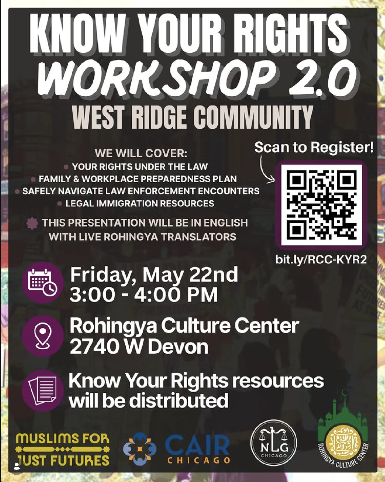 Register for a ‘Know Your Rights” Workshop in Devon! May 22nd With MFJ &amp; NLG at the Rohingya Center