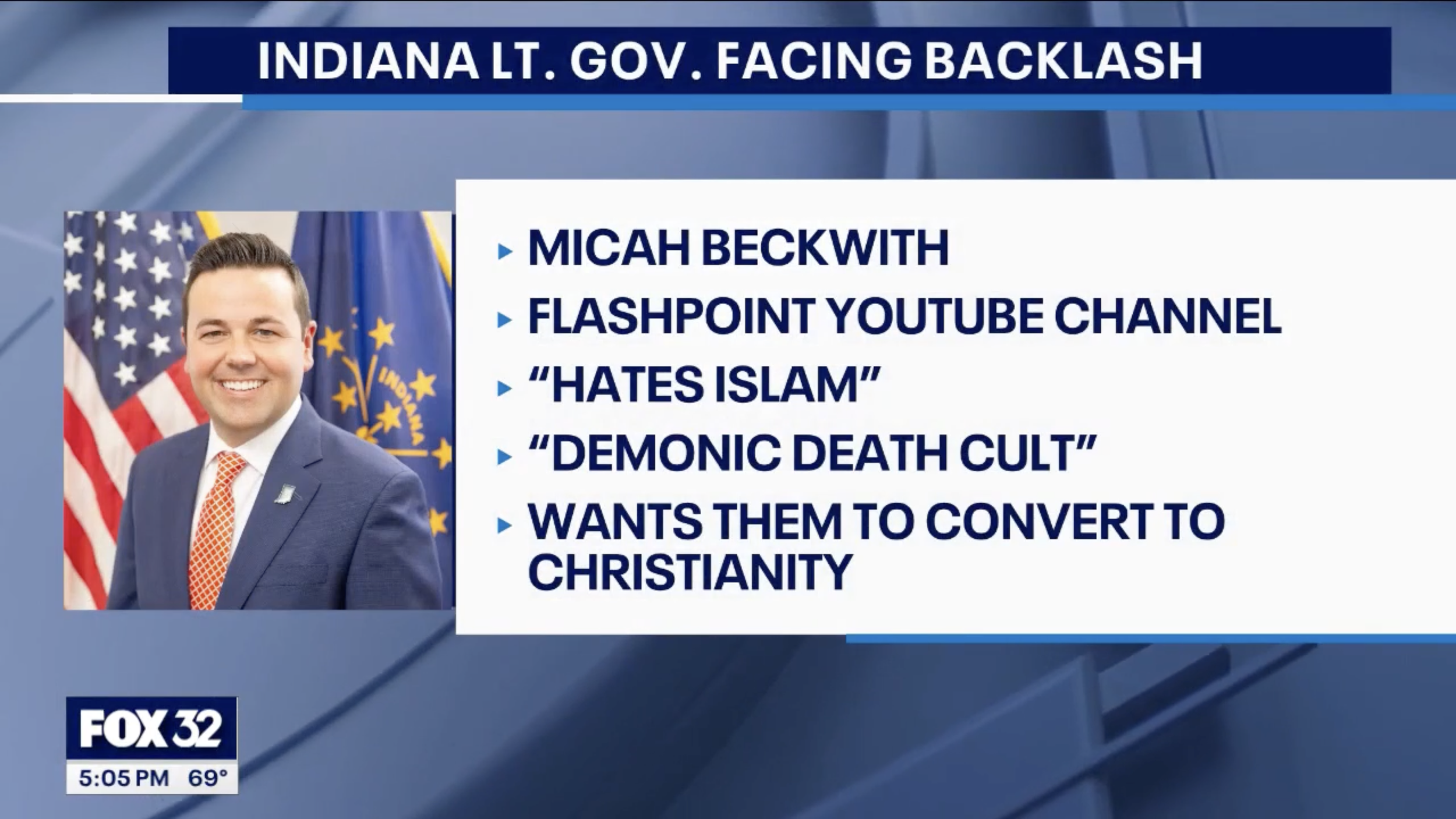 FOX 32: Indiana lieutenant governor says he 'hates' Islam, deems it 'a demonic death cult'
