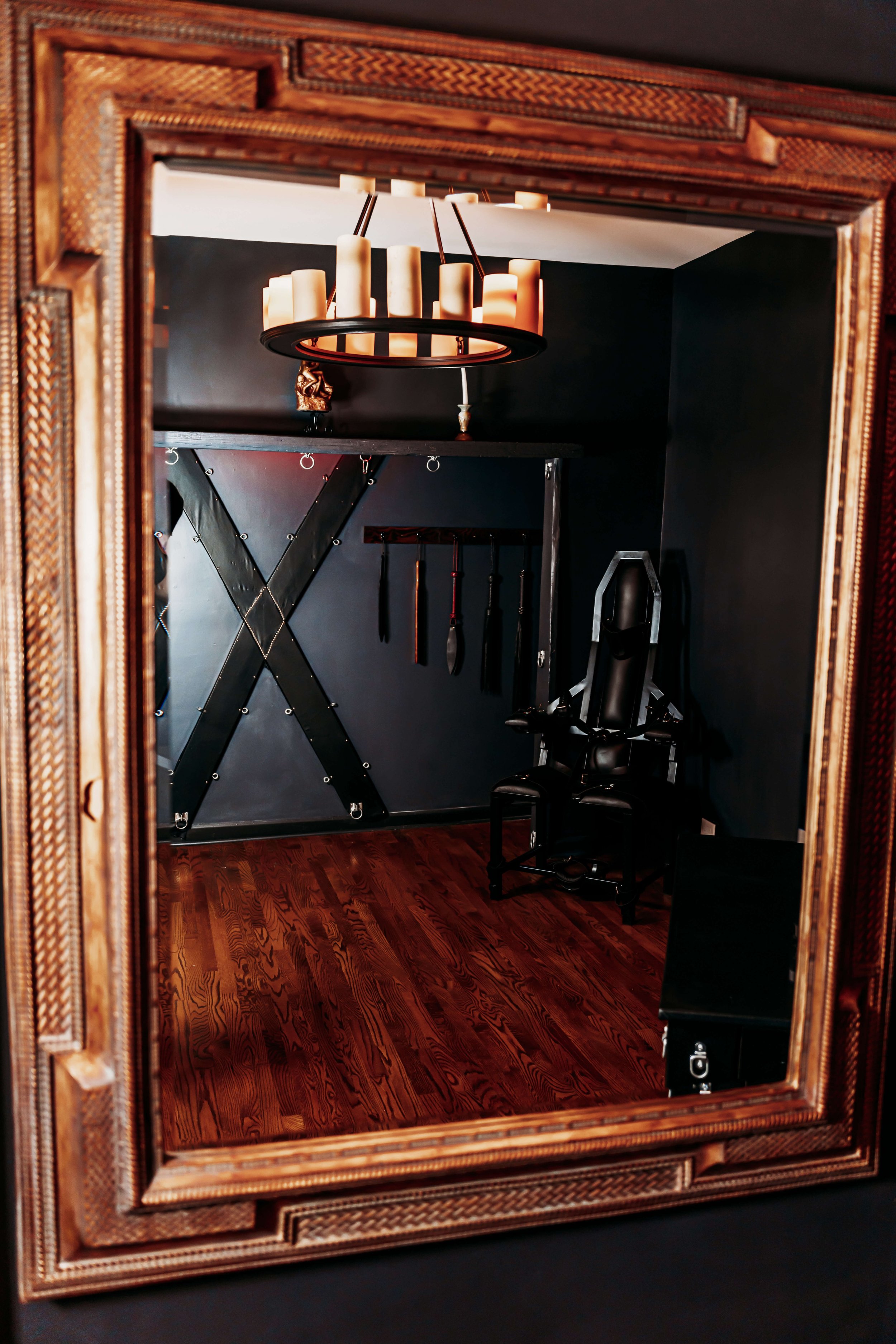 St Andrews Cross and Bondage Chair at luxurious Chicago Dungeon 