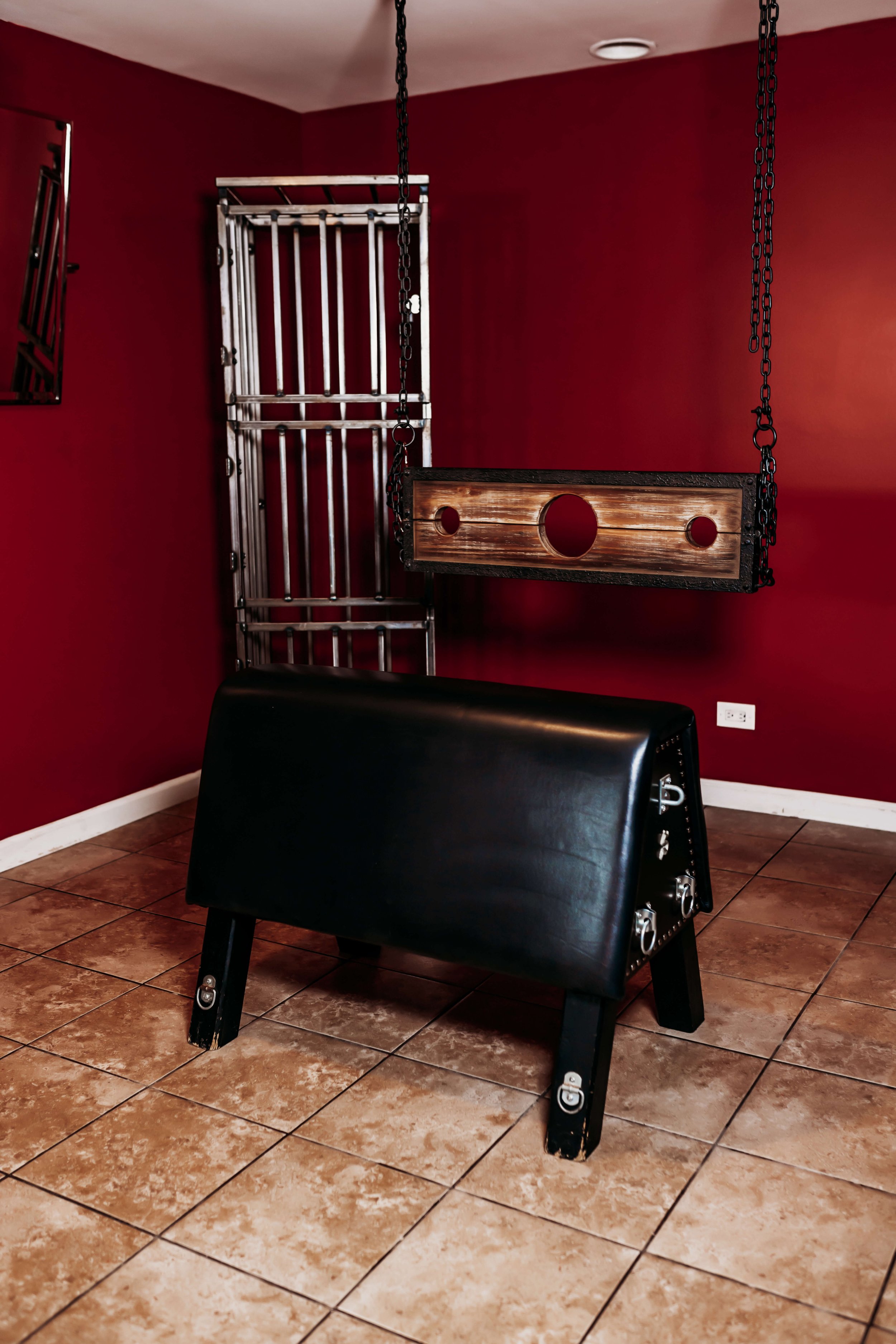 Spanking Bench with Cage and Stockade 