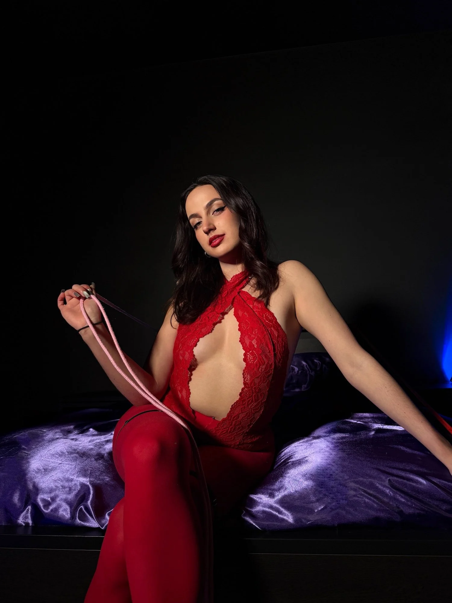 Miss Scarlett during rope bondage session aat chicago illusions dungeon