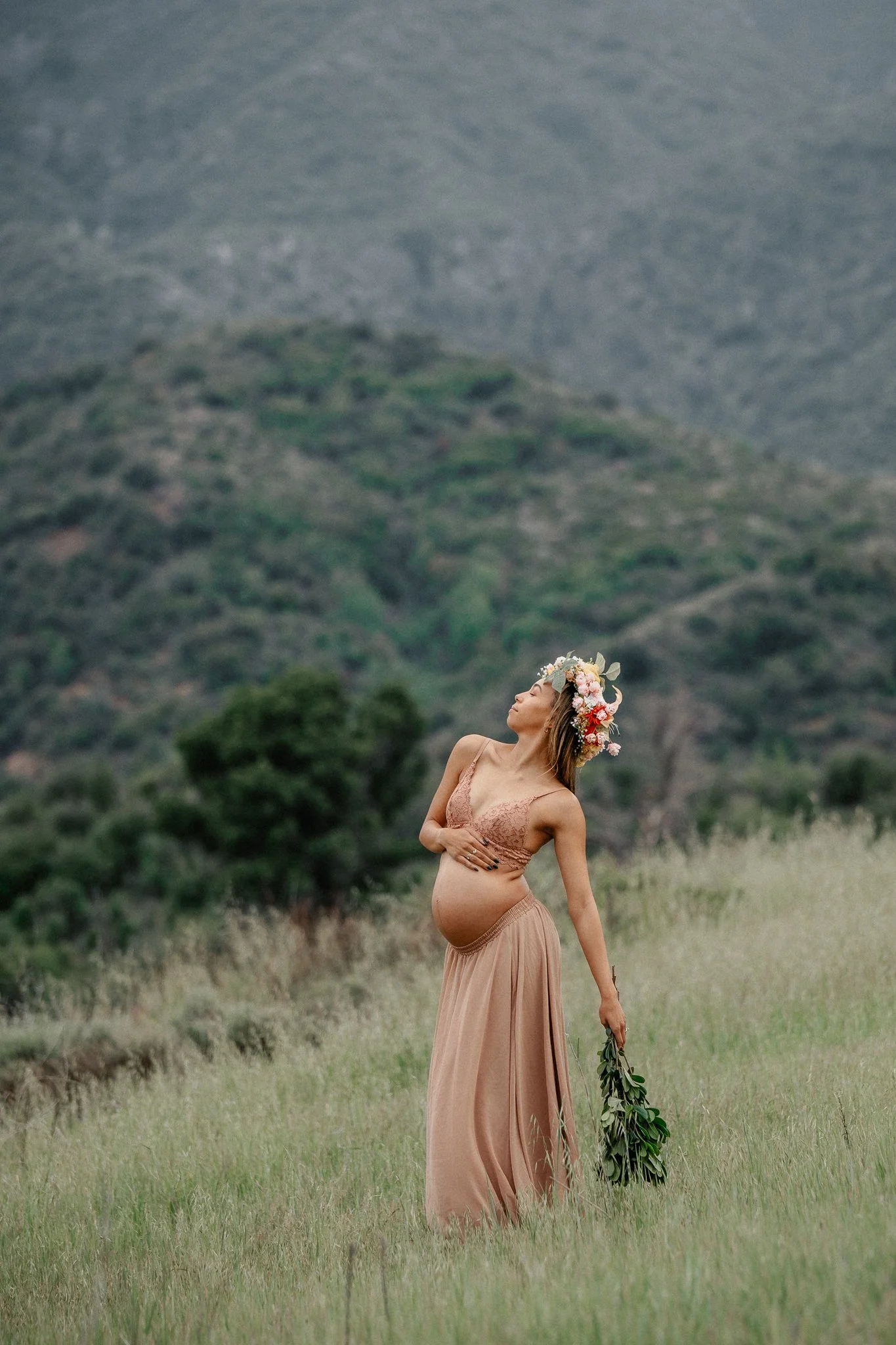 Maternity photography in Los Angeles on an overcast day with soft flattering natural light and rich color.