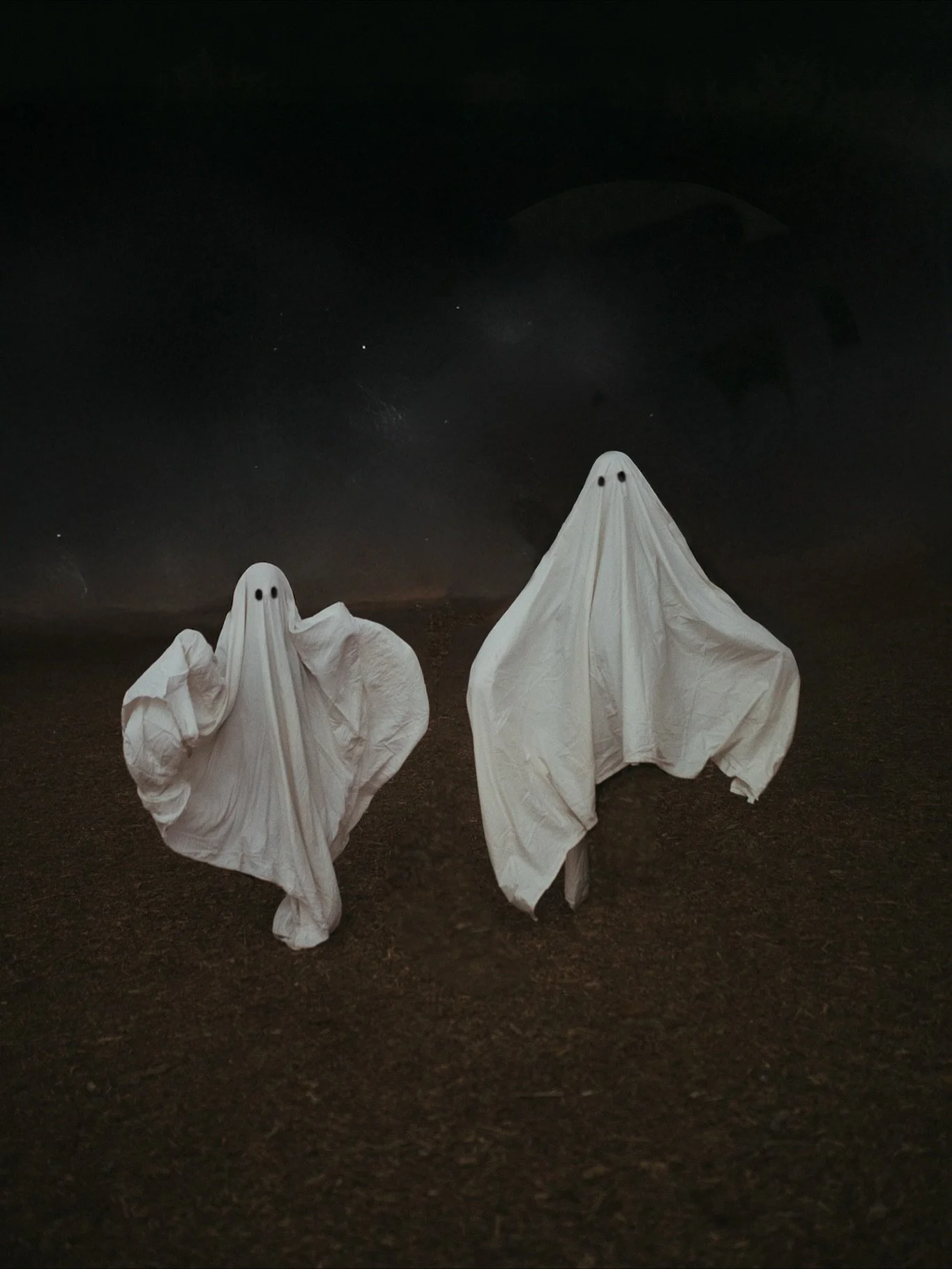 Two ghosts drift through the autumn light,
Sheets billowing, laughter tucked inside.
A father, a daughter &mdash; invisible strings
Tying tiny fingers to steady hands.

They haunt in the sweetest way &mdash;
Not to scare, but to stay.
Year after year