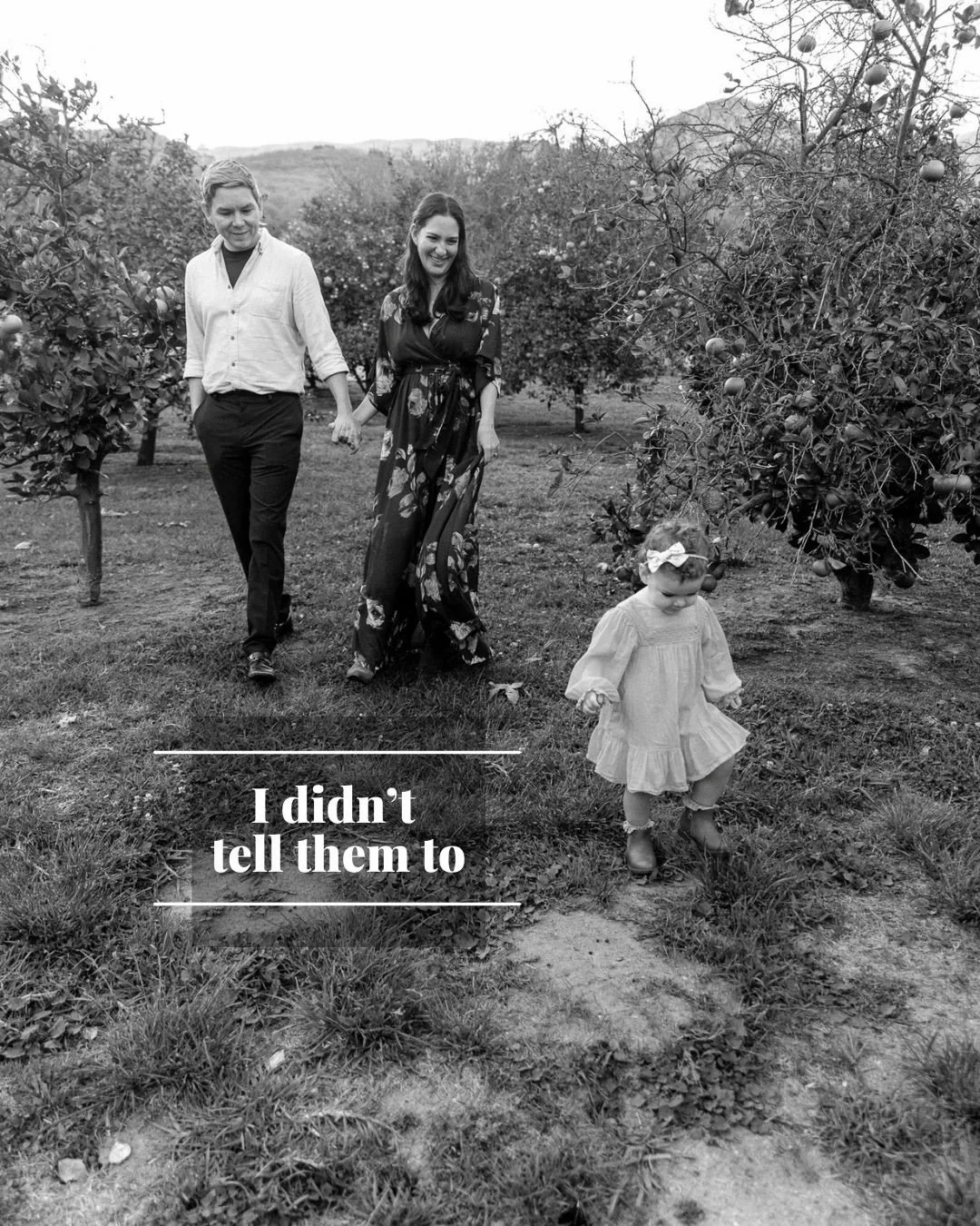 I didn&rsquo;t tell them to slow dance.

I didn&rsquo;t tell the toddler to wander into the orchard like she owned it.

I didn&rsquo;t plan the quiet moment where they just&hellip; stopped and held each other.

None of that was directed.

That&rsquo;