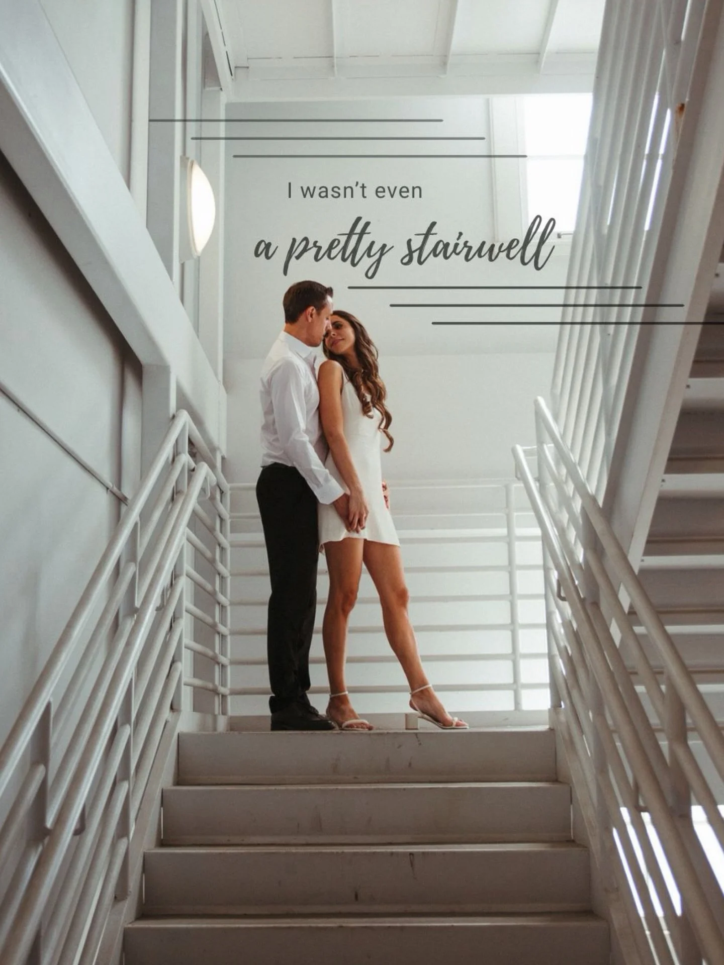 It wasn&rsquo;t even a pretty stairwell.

And yet.

That&rsquo;s the thing about engagement sessions &mdash; the magic isn&rsquo;t in finding the perfect location. It&rsquo;s in finding the light, the moment, and two people who are completely in it t