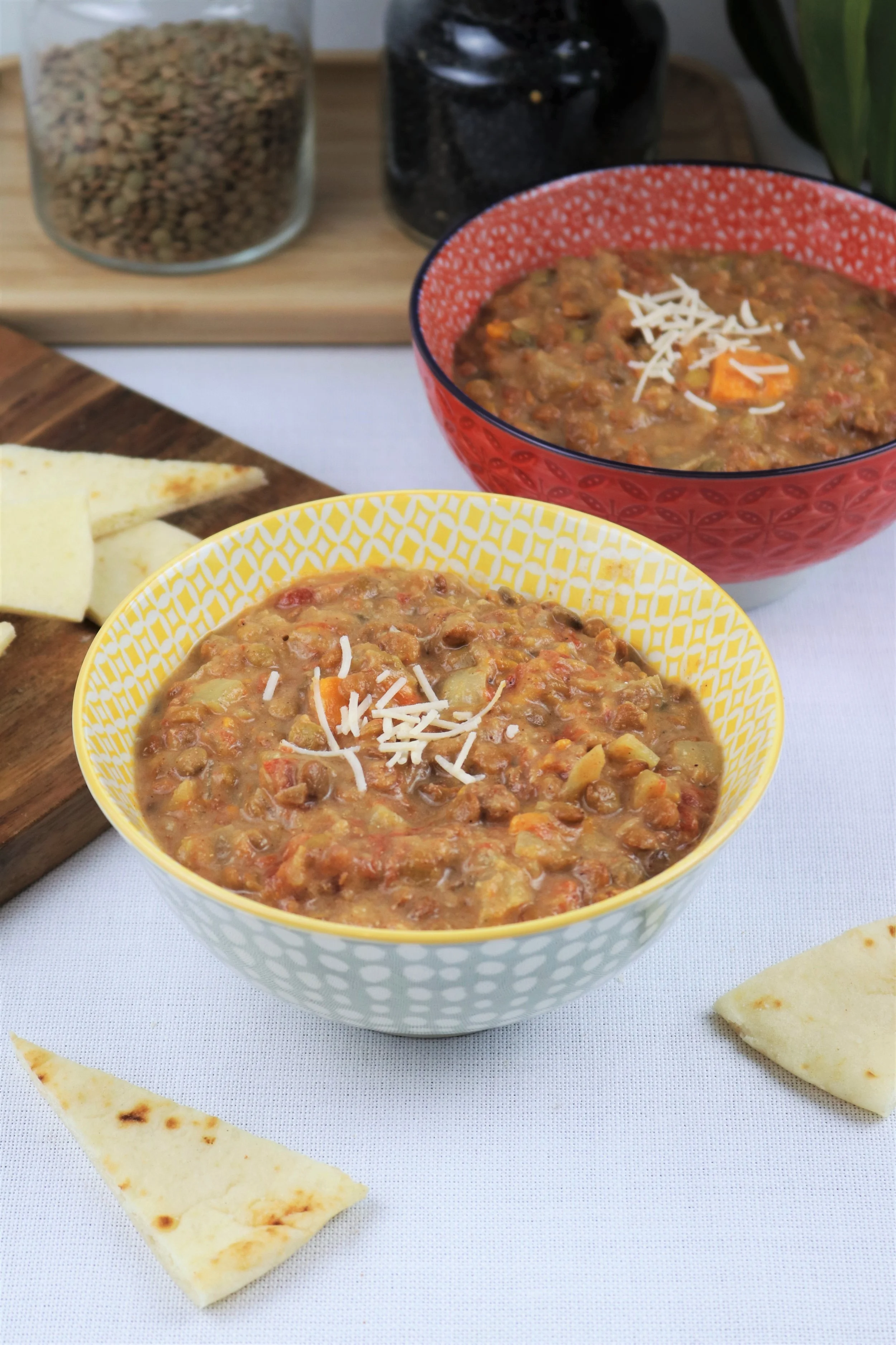 In this version, white turnip puree and butternut squash cubes were added, while cauliflower was omitted.