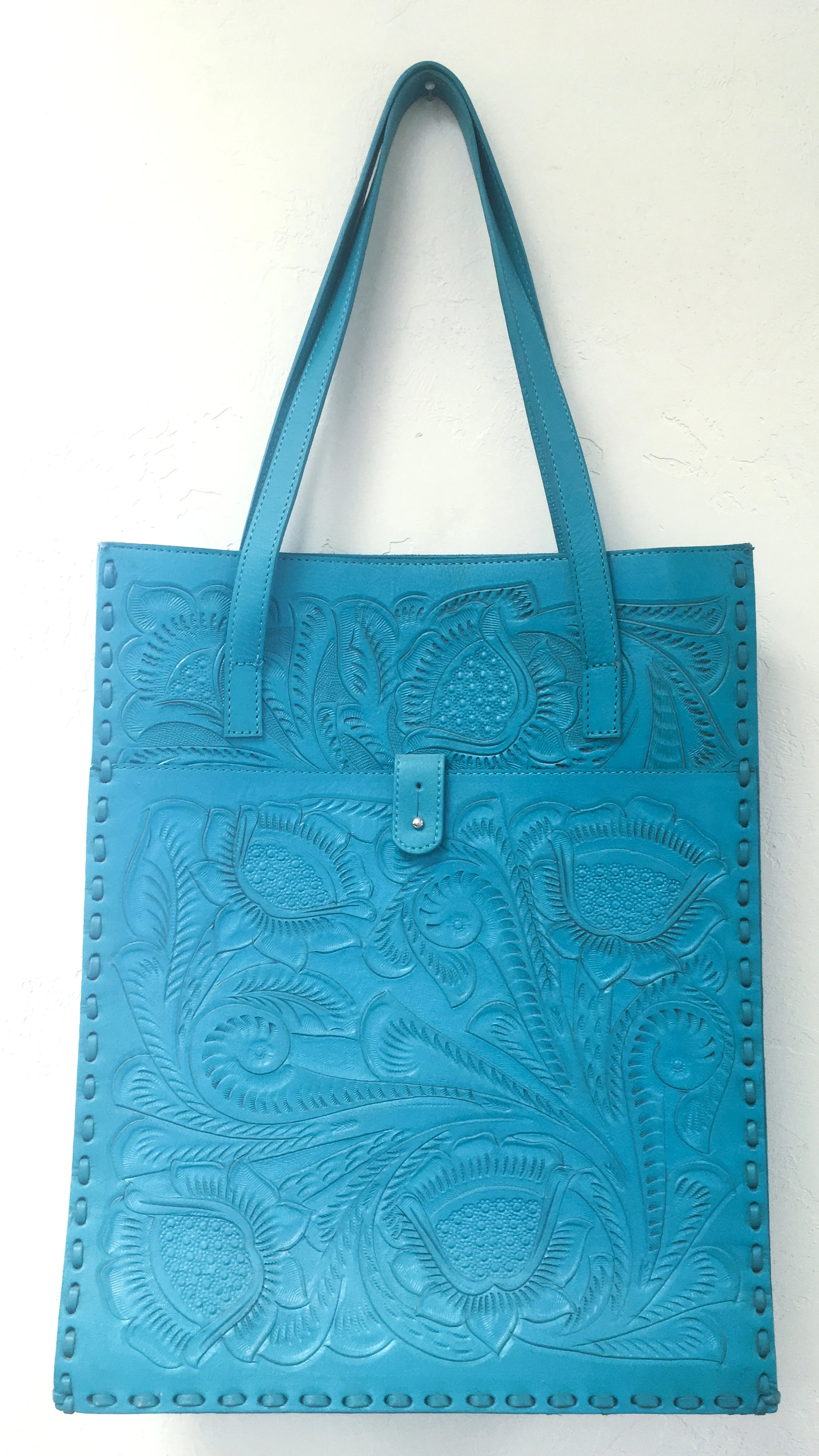 teal leather purse