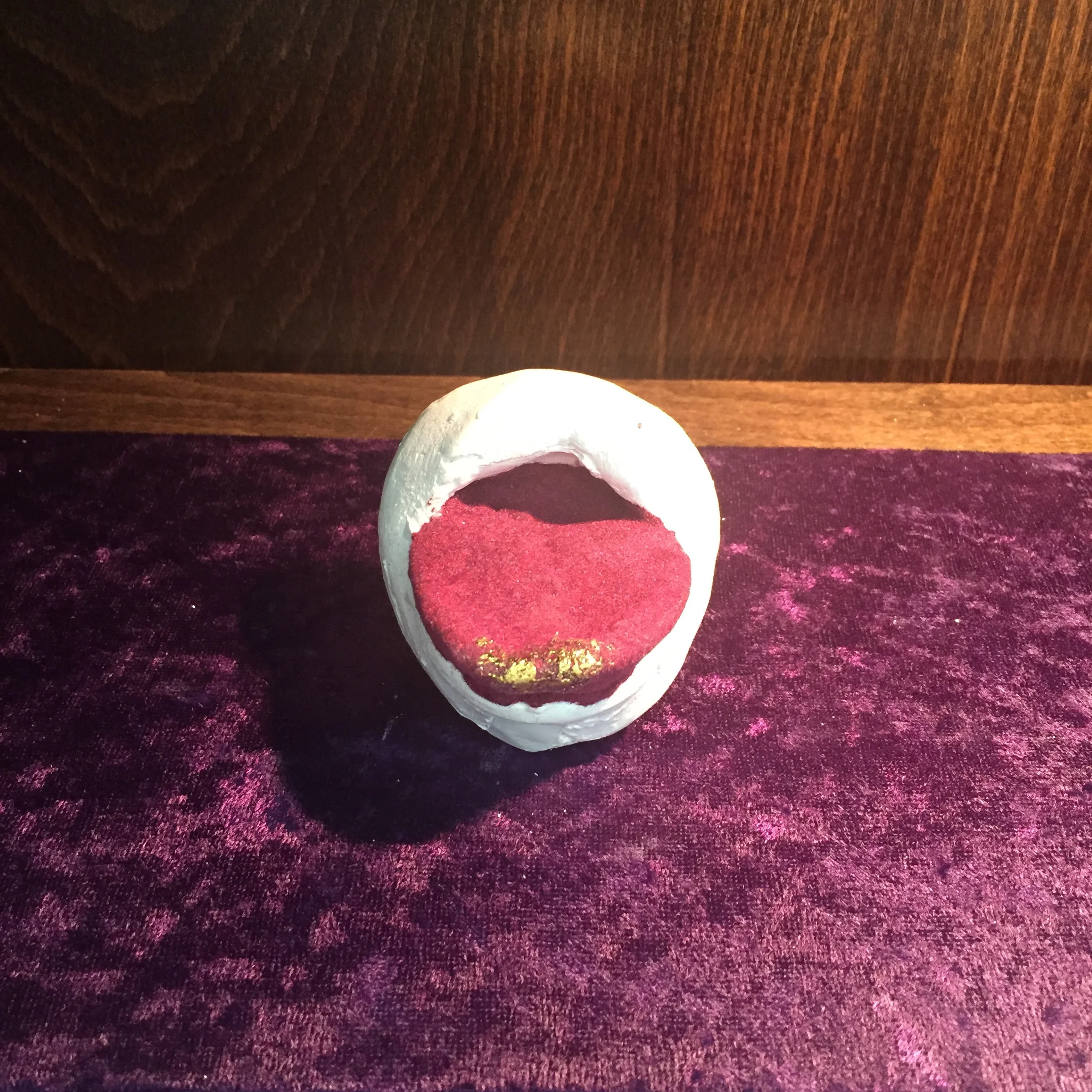  plaster cast mouth, flocking, gold foil 