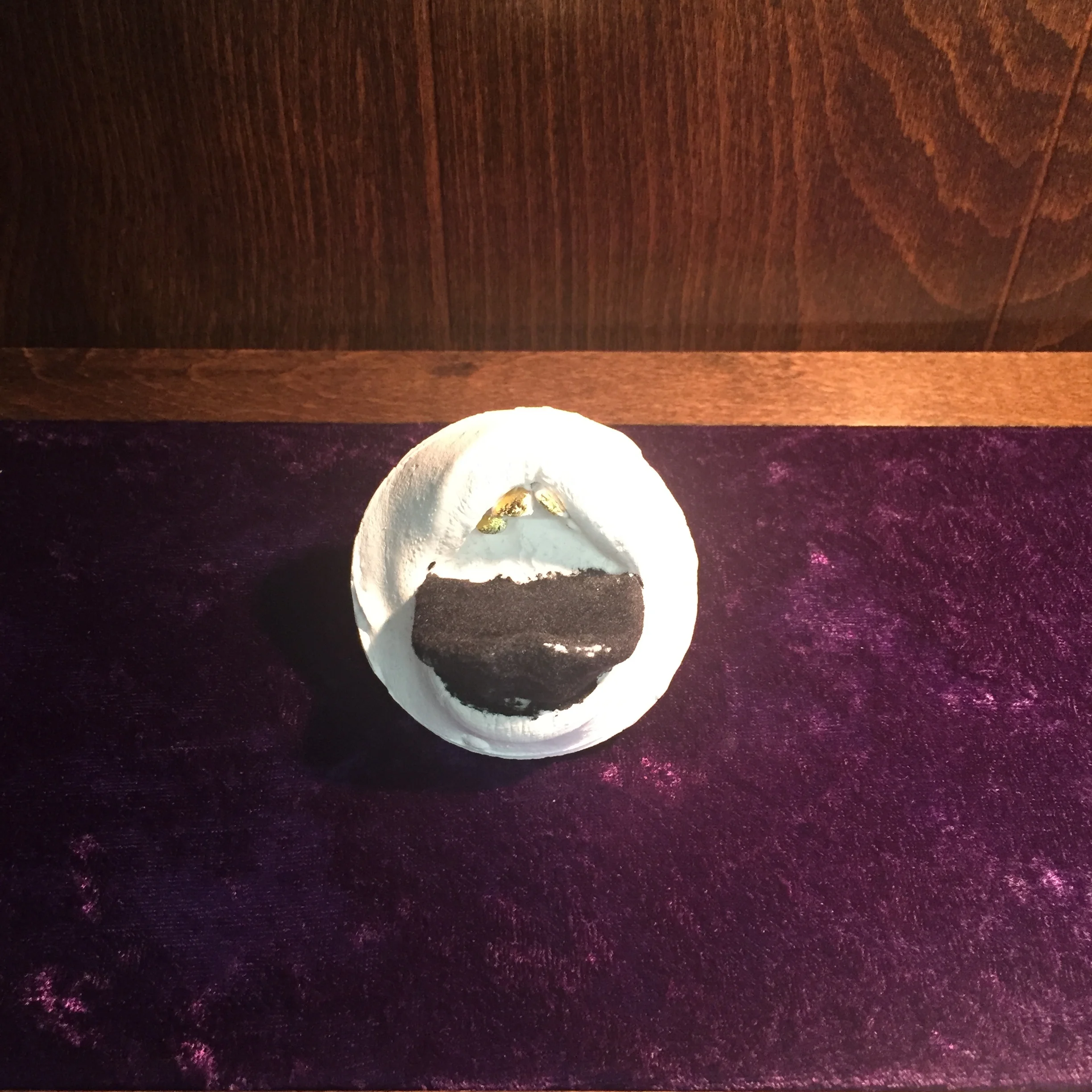  plaster cast mouth, flocking, gold foil 