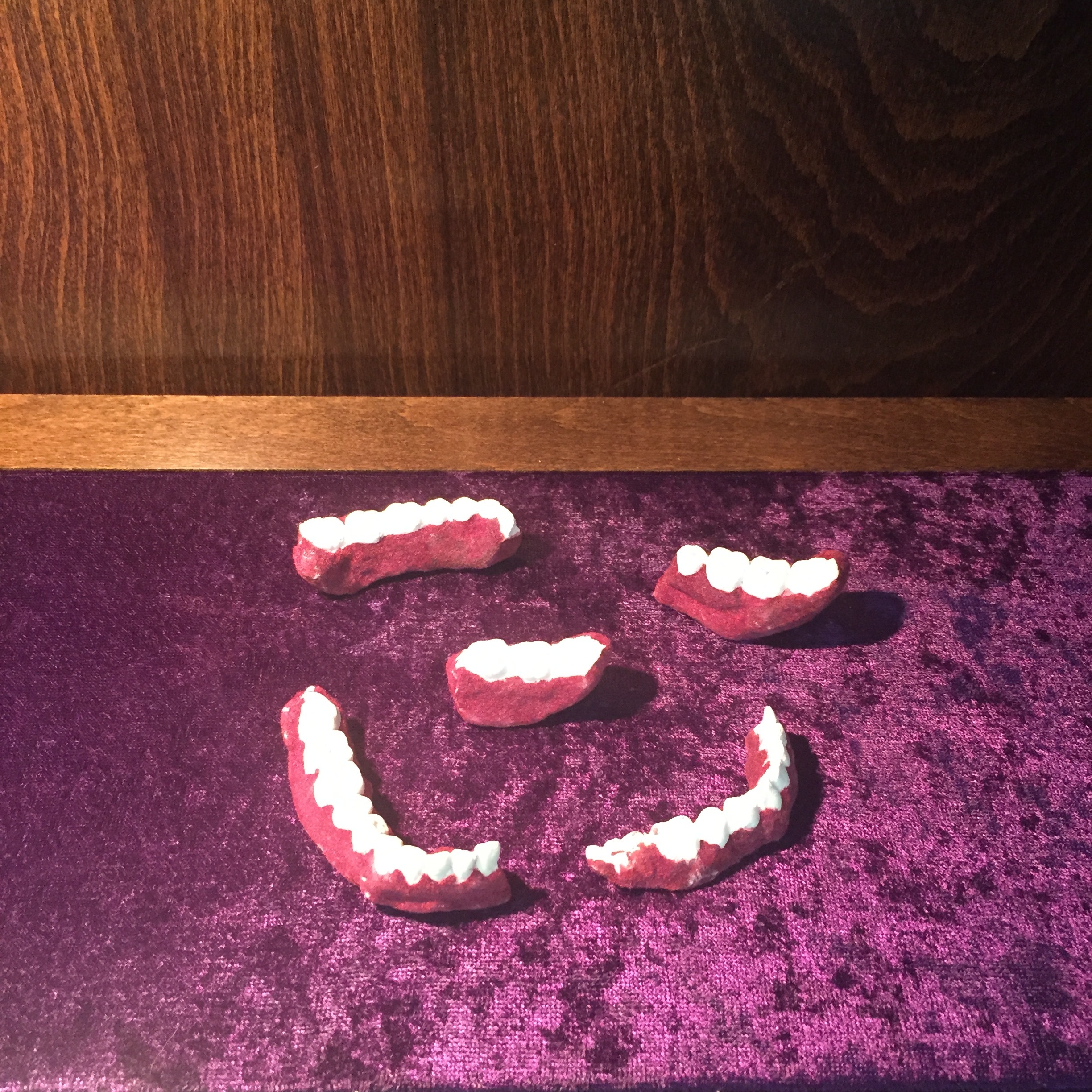  plaster cast teeth, flocking, gold foil 