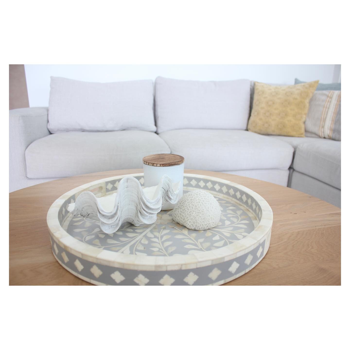 I love a tray! It can be used to seperate sections on sideboards or tables, or group decorative items together like we have done here at our Rivergate client&rsquo;s home. DM to order.