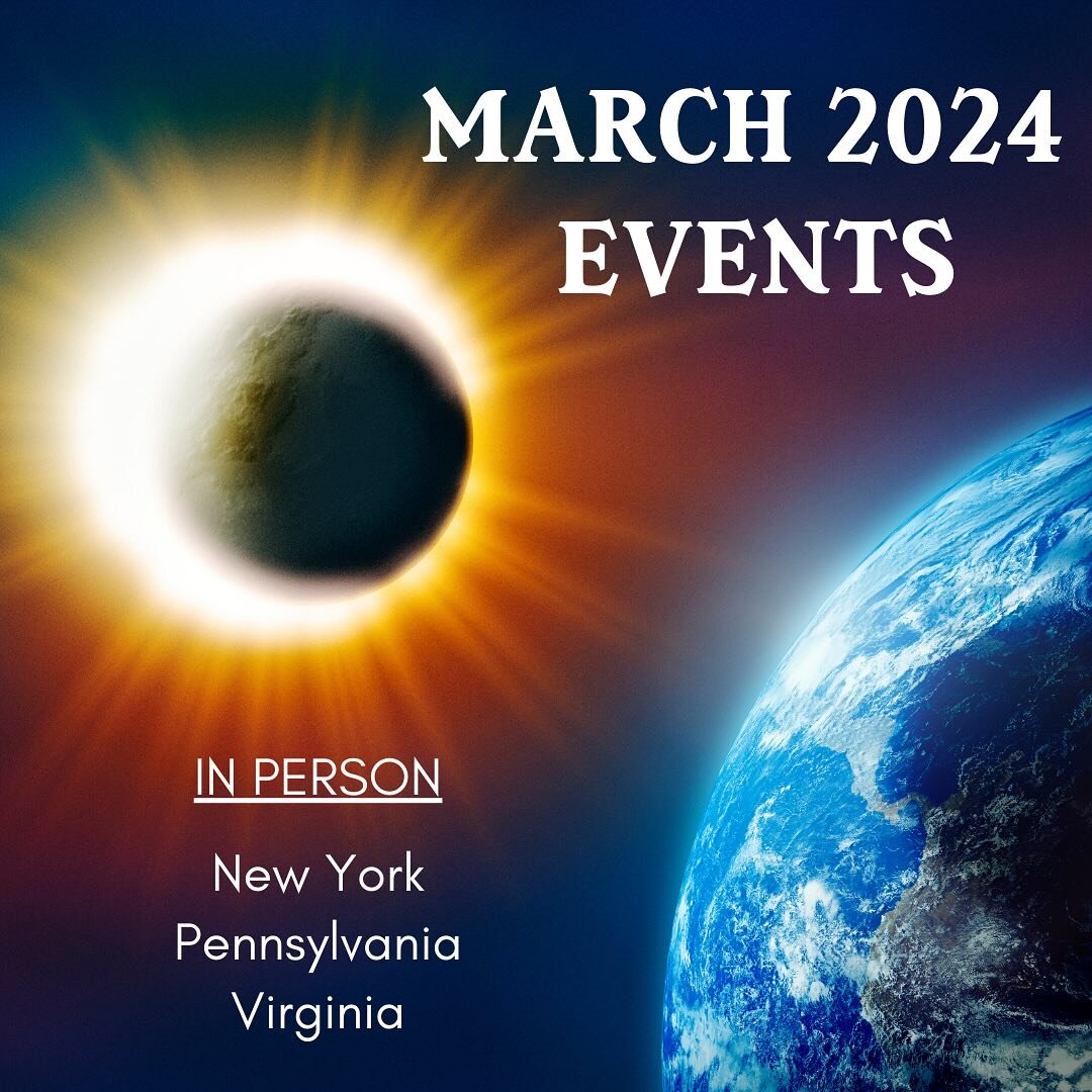 PA, NY, VA! Eclipse Season is coming!!! 
Can&rsquo;t wait to share some exciting workshops and ceremonies celebrating this month:

3/19 - Richmond, VA - Equinox Ceremony @aquarianbookshop 

3/24 - Kutztown, PA - In Person All Day Astrology Workshop L