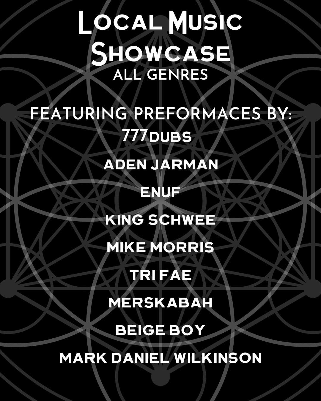 Excited for our upcoming All Genre night for the Local Music Showcase series next Saturday, May 11th? Feelings mutual.🤩 We will be featuring talent from: 777DUBS, Aden Jarman, ENUF, King Schwee, Mike Morris, tri fae, Merskabah, Beige Boy, Mark Danie