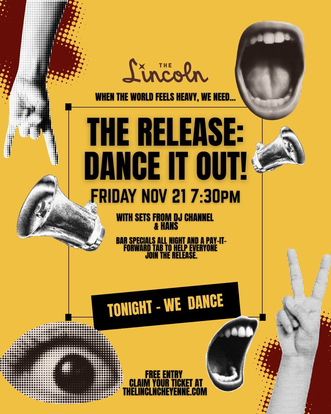 NEW SHOW ANNOUNCEMENT - AND IT'S FREE!
When the world feels heavy, we need a night to let it all out. The Release: Dance It Out is a communal act of letting go and finding the strength and support to keep moving on&mdash; a space to move, sweat, and 