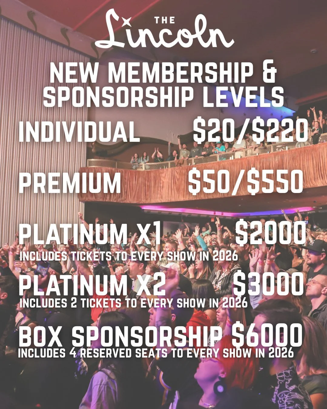 ANNOUNCING NEW MEMBERSHIP LEVELS &amp; BENEFITS!
Membership is one of the best ways to support our mission of bringing world-class entertainment, arts, and community events to Cheyenne. Your contribution helps us keep the music playing&mdash;and come