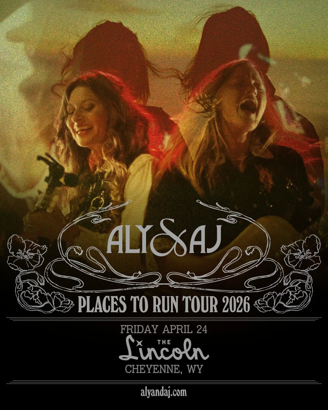 NEW SHOW ANNOUNCEMENT !
 Aly and AJ are bringing their Places to Run Tour to Cheyenne on Friday April 24, 2026!
⏳ Venue presale Thursday @Noon, General on sale Friday @10am 
Comment aly&amp;aj and we&rsquo;ll dm you a link to signup for the presale!

