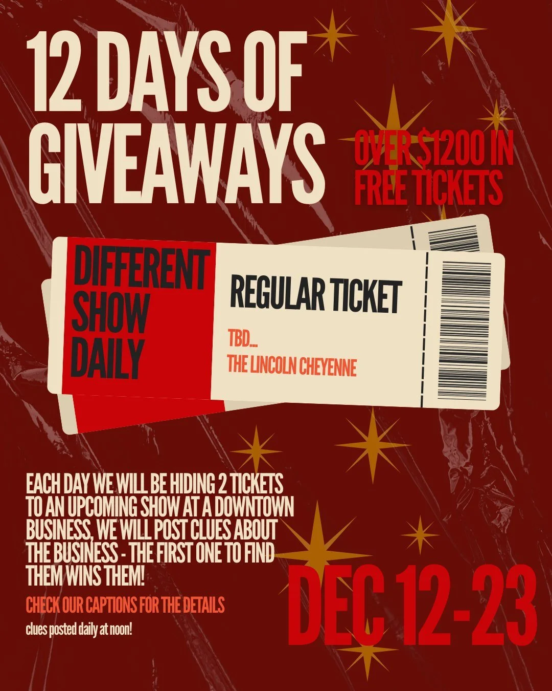 BIG ANNOUNCEMENT - We&rsquo;re giving away over $1200 in tickets to upcoming shows at The Lincoln! &mdash; The perfect holiday gifts (or a treat for yourself 😉).

How it works:
Starting each day at noon, Dec 12-23, we&rsquo;ll post clues hinting at 