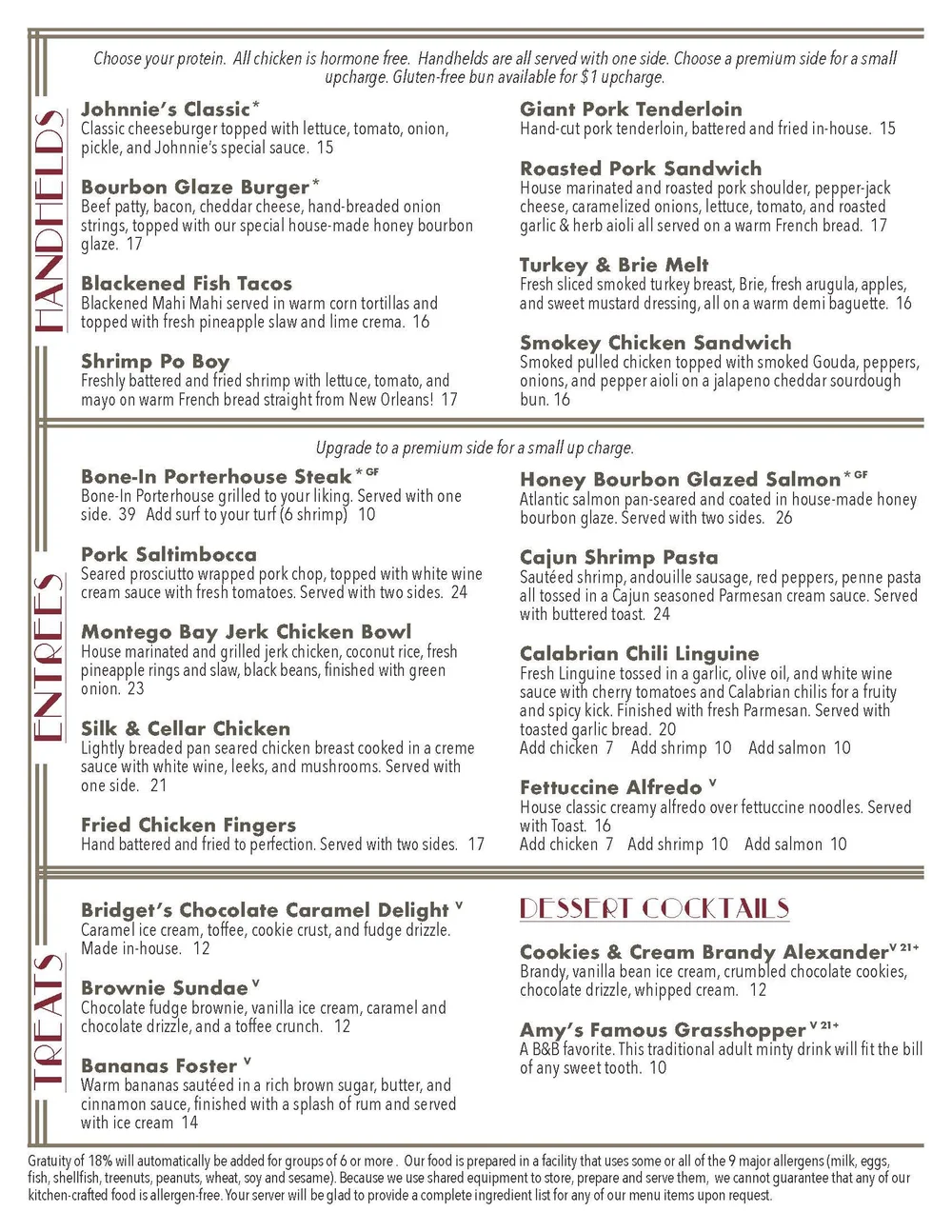 DINNER — Johnnie's Jazz Bar & Grille