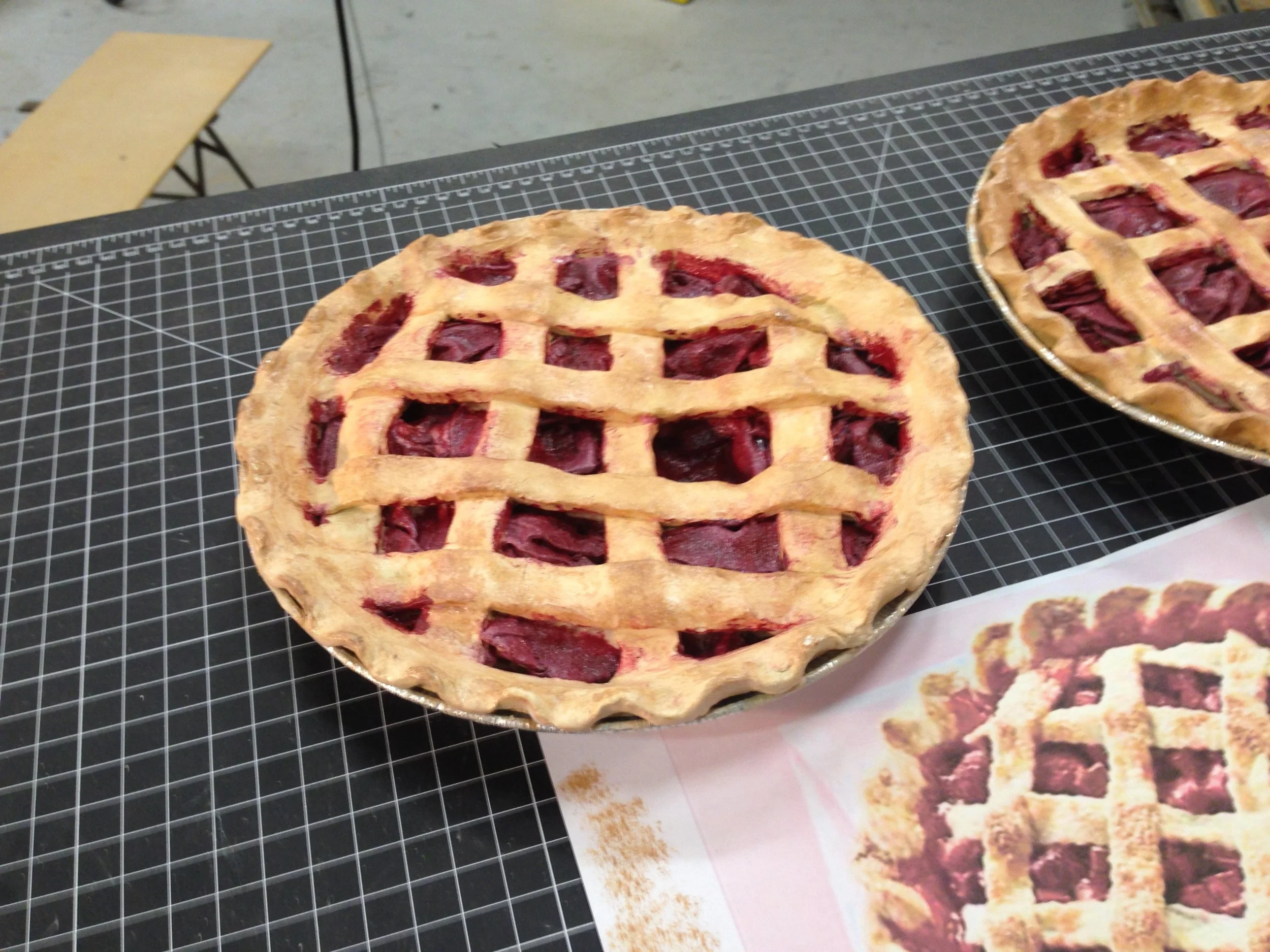  Made and painted a fake pie that can be eaten out of. Made from clay, muslin, and crystal gel.&nbsp;   