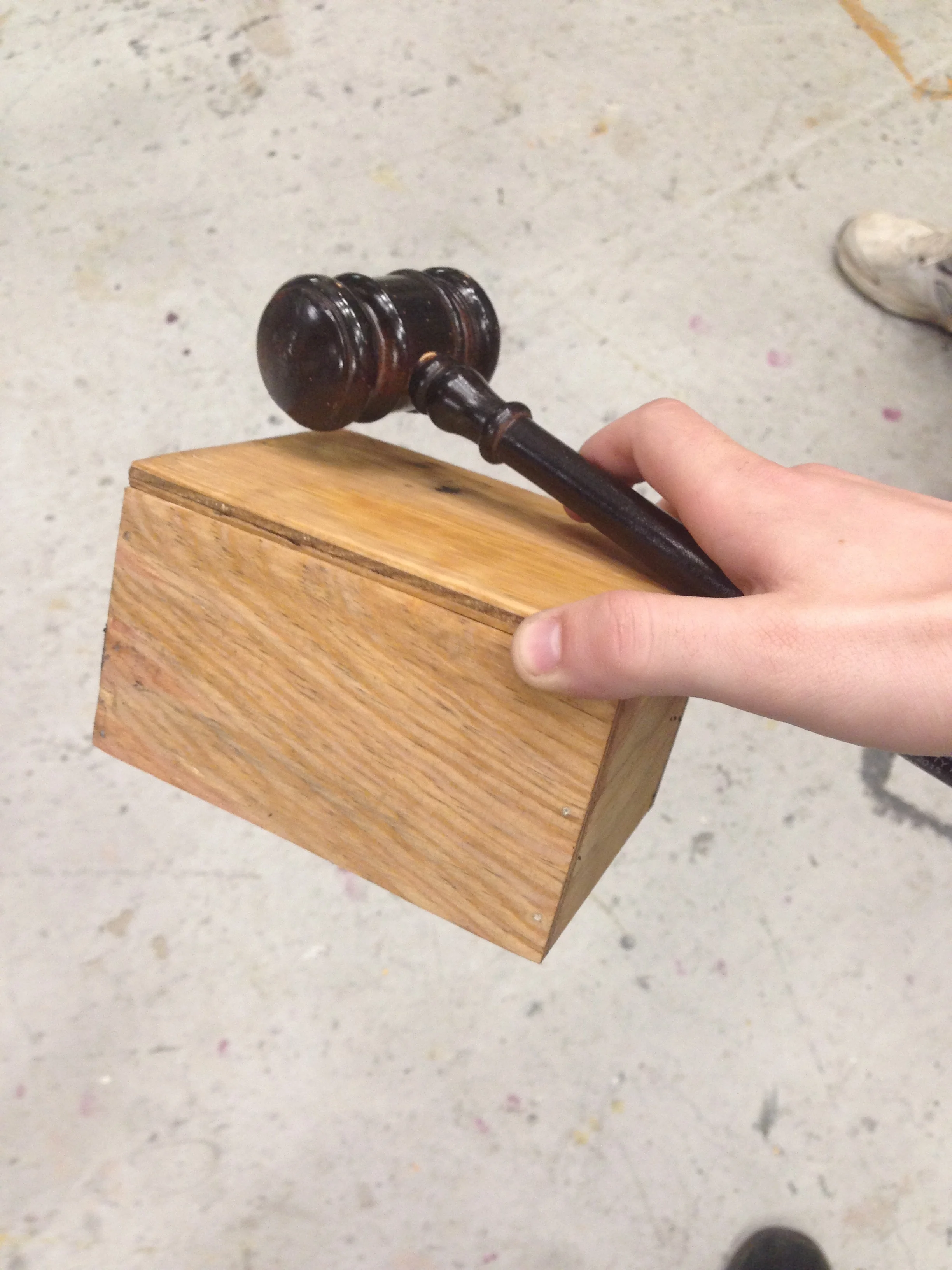  Made a small wooden box so the gavel would make a louder noise.&nbsp;   