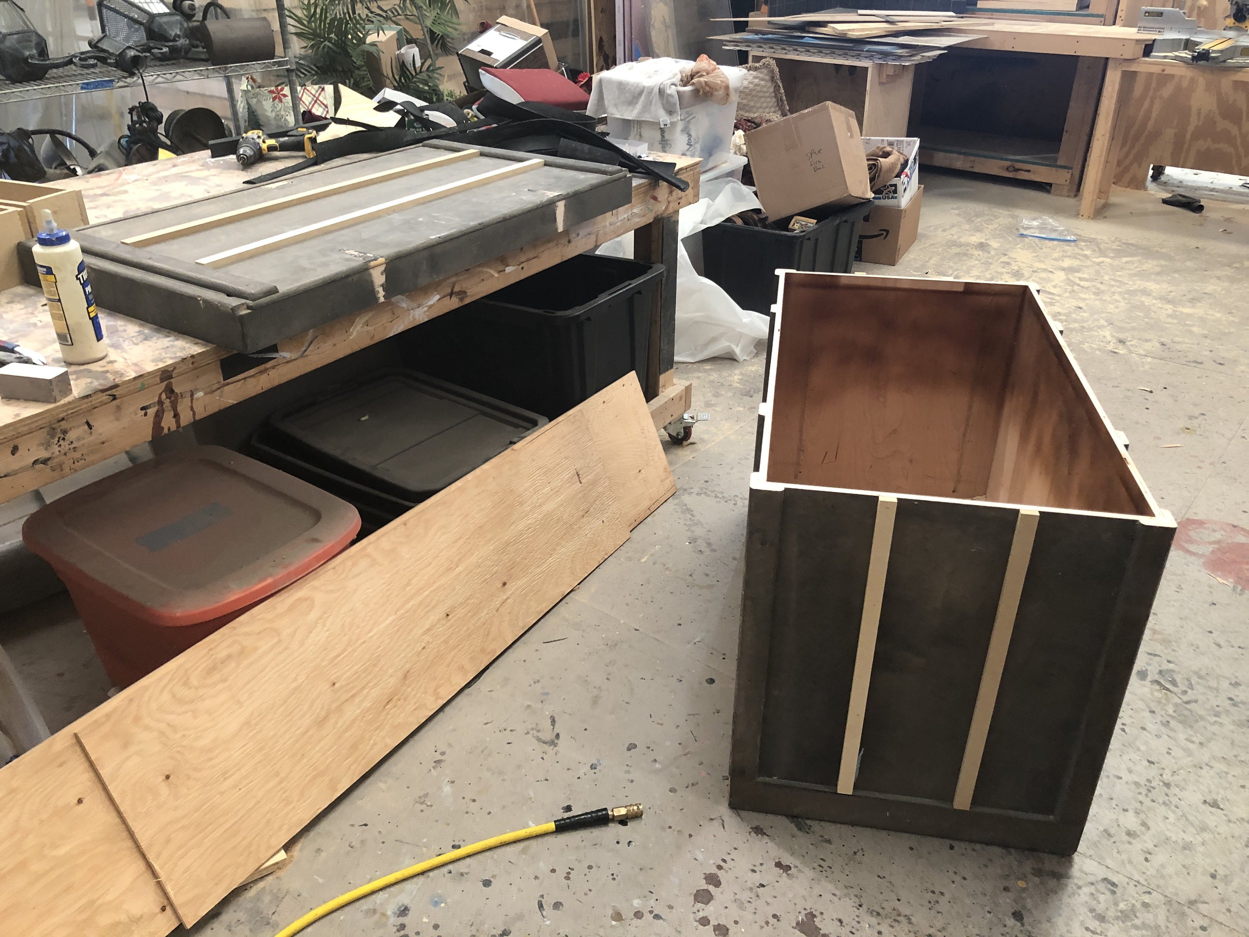  Started by removing the original lid, and adding new wood strips. 