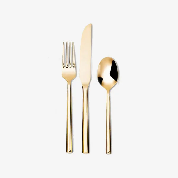 LOUISE BASIC SET | POLISHED GOLD Includes: Main fork, main knife and main spoon IDR 17,500/per set Qty Available: 93 set