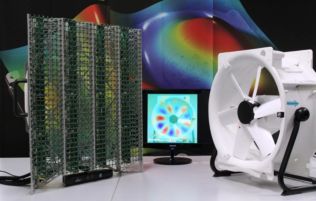 Sorama Cam with 1024 MEMS microphones visualising the blades of a ventilator