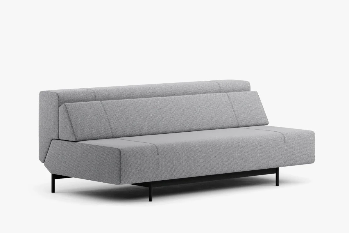  Opening and closing of the sofa is optimized without a single superfluous element: all elements fall into their place. This ingenious transformer is marked with precise geometry and remarkable presence with playful colors of stitching and legs. 