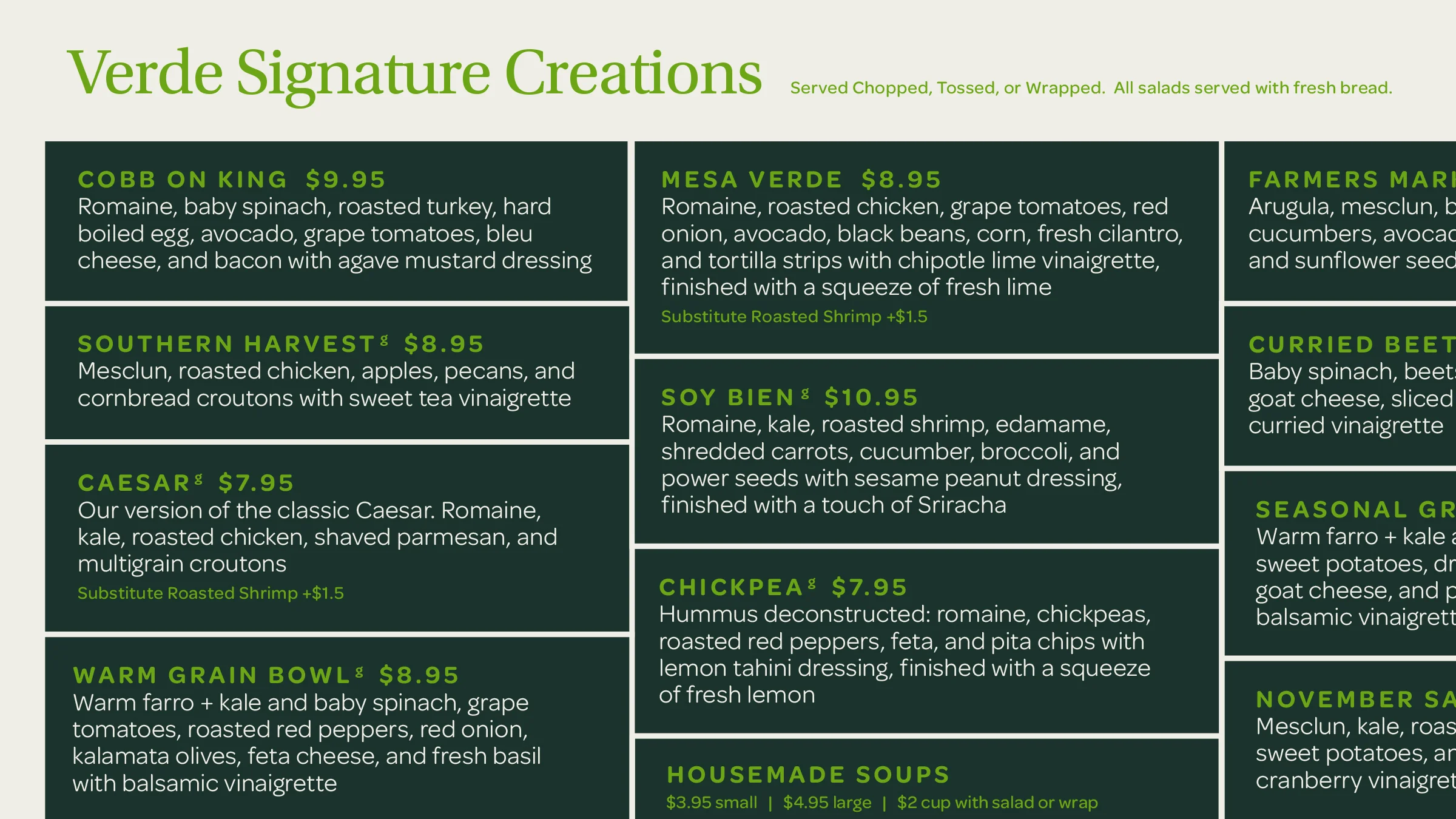 Verde Salad Restaurant Menu Board Typography