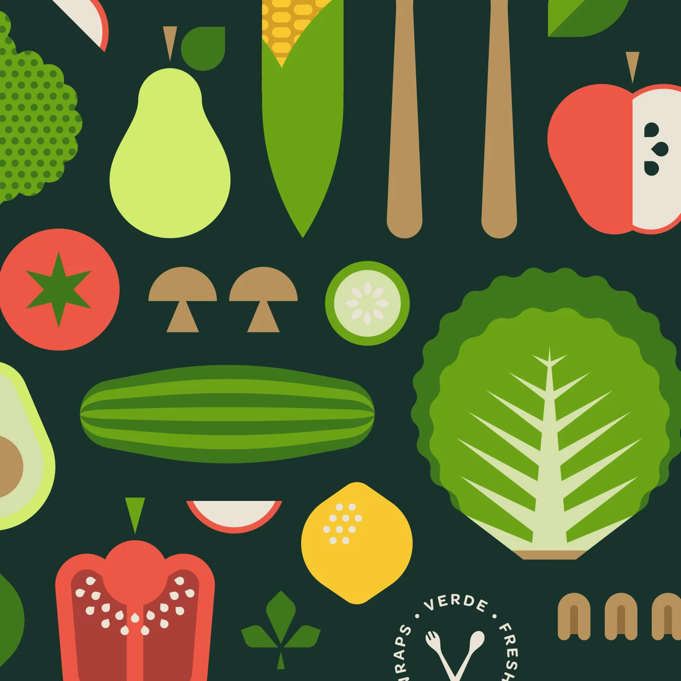 Verde Salad Restaurant Fruit & Vegetable Illustration Detail