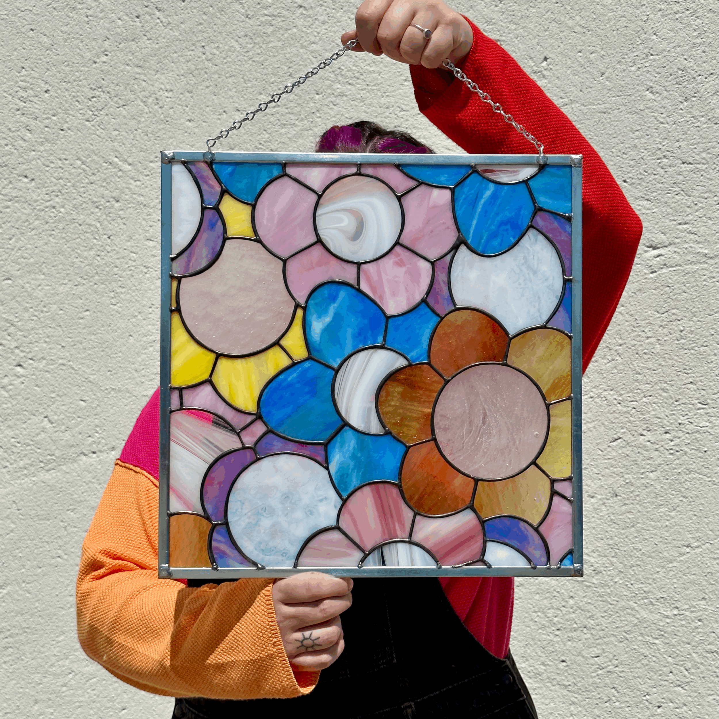 Daylight Glassworks flower power colorful stained glass panel by Day Kennedy made in Atlanta