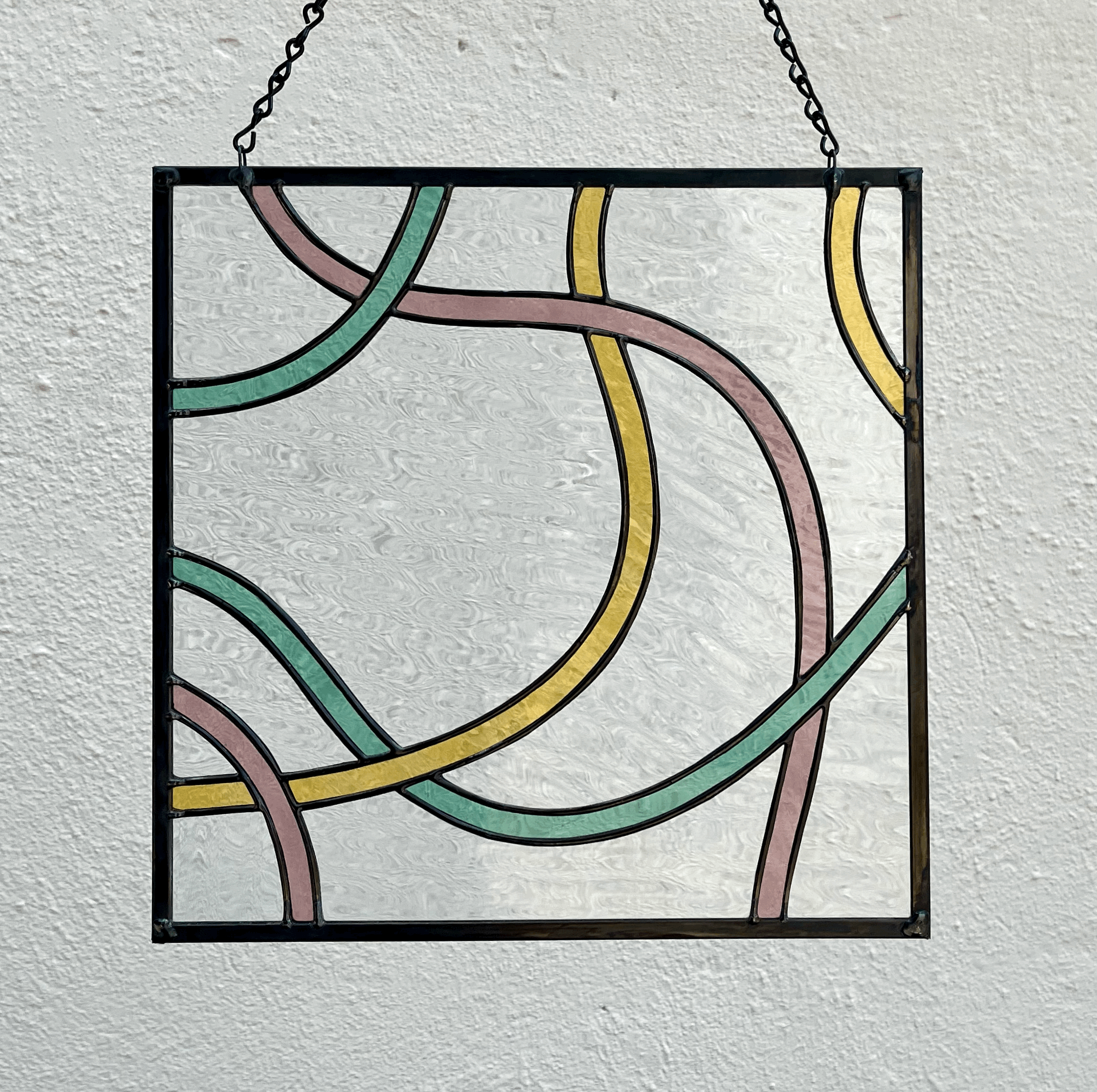 Daylight Glassworks Pastel Scribbles Squiggles  Abstract Stained Glass Panel made in Atlanta
