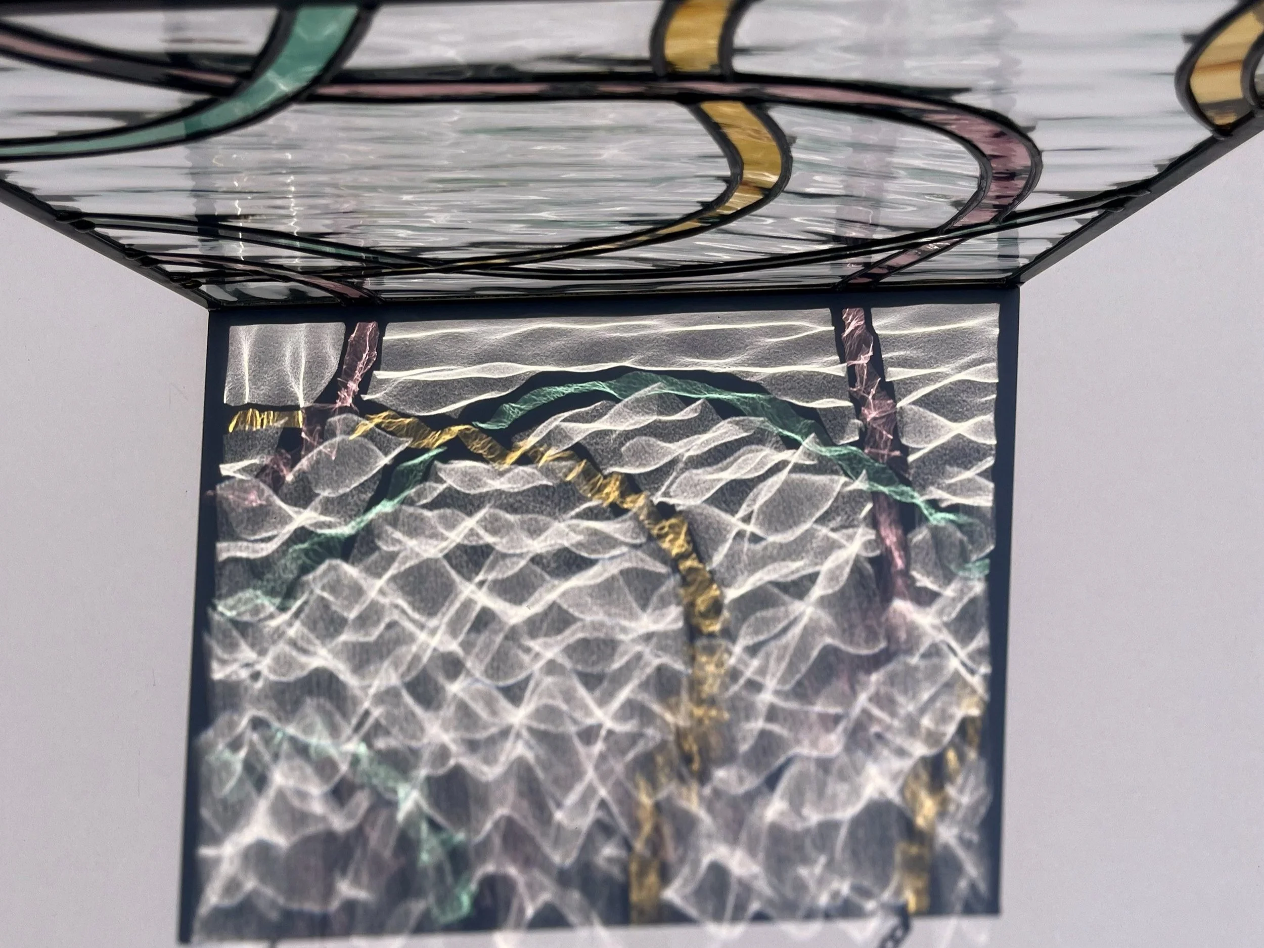 Daylight Glassworks Pastel Scribbles Squiggles  Abstract Stained Glass Panel Refractions made in Atlanta