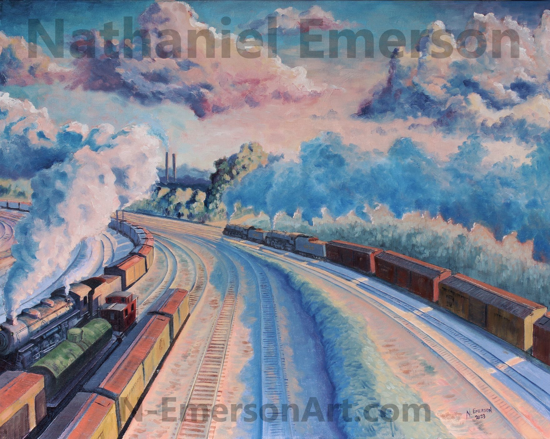 Steaming out of Inman (A Kink In Time). (24"x30")