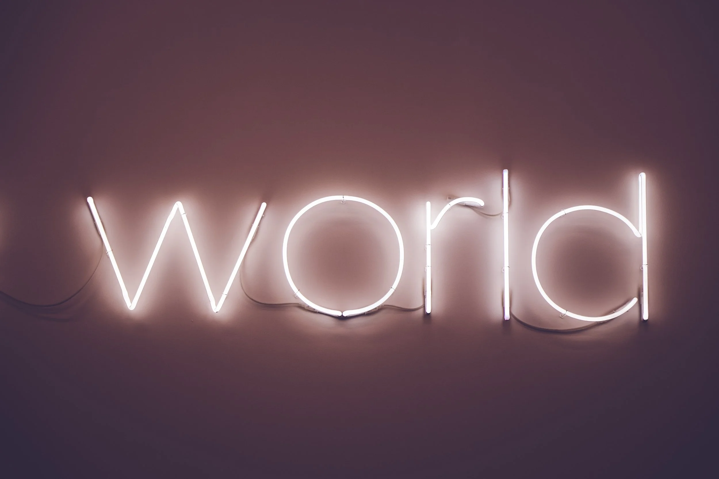 The word "world" in neon lights